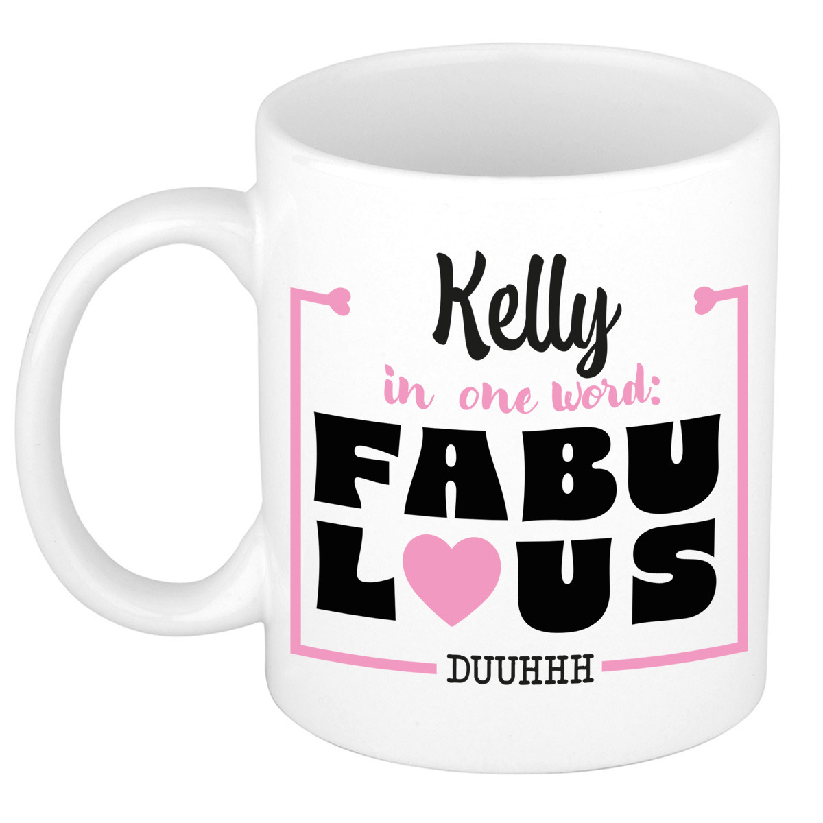 Naam mok Kelly - wit - Fabulous - keramiek - 300 ml - cadeau collega beker -