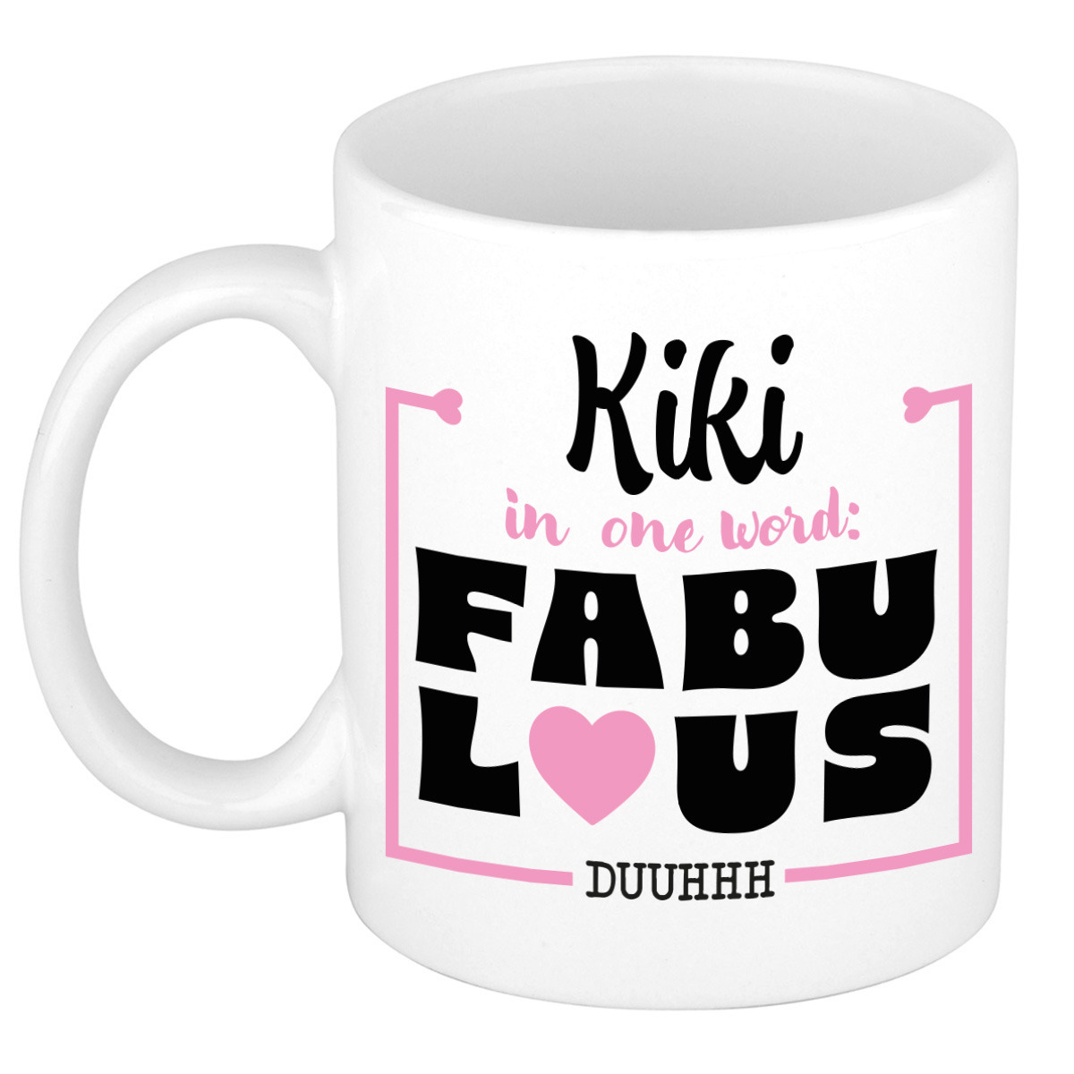 Naam mok Kiki - wit - Fabulous - keramiek - 300 ml - cadeau collega beker -