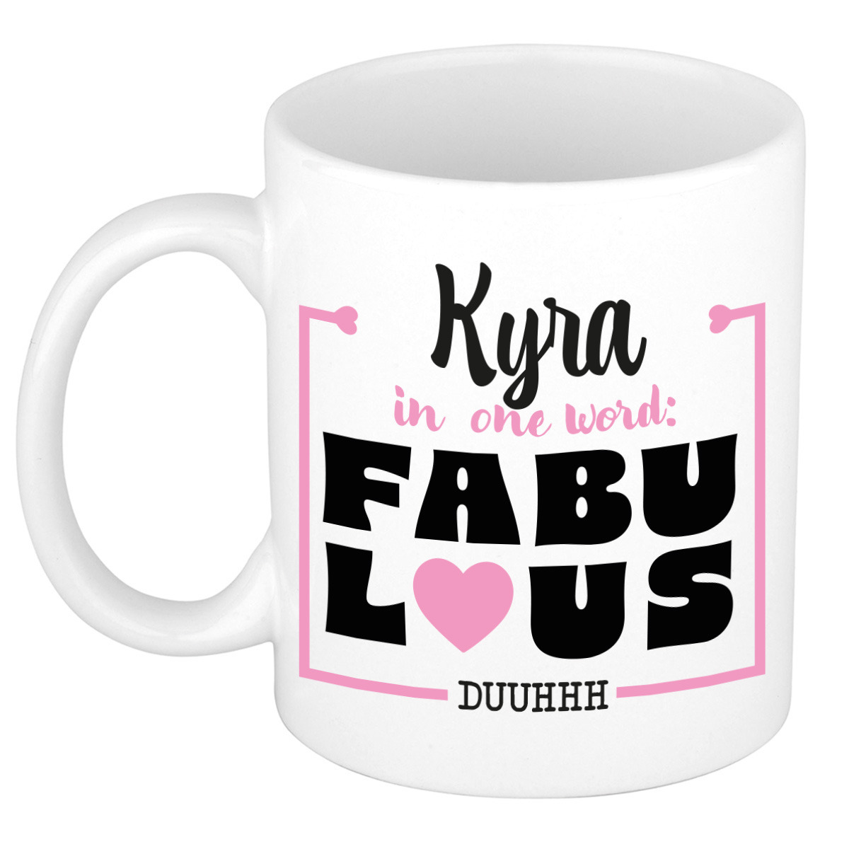 Naam mok Kyra - wit - Fabulous - keramiek - 300 ml - cadeau collega beker -
