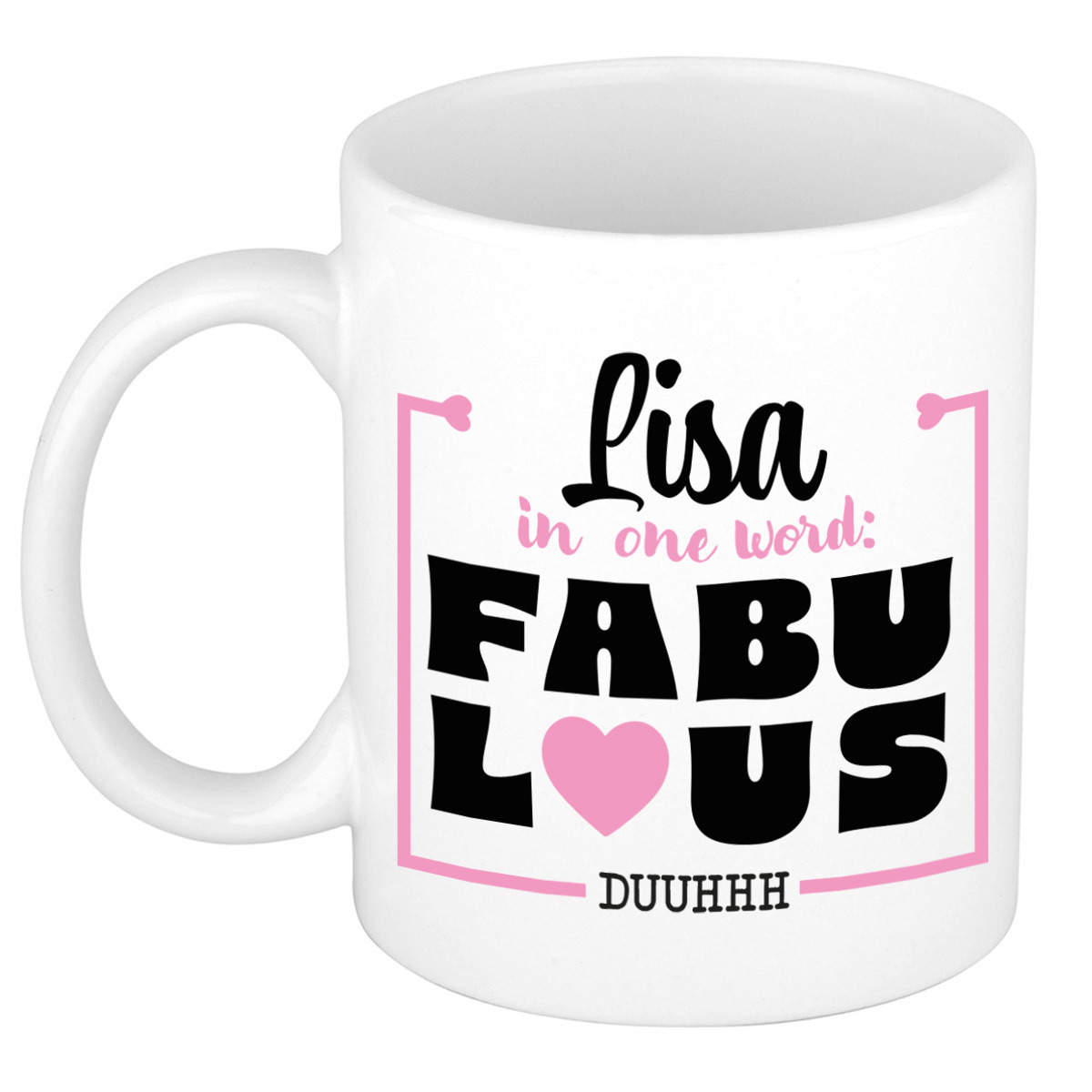 Naam mok Lisa - wit - Fabulous - keramiek - 300 ml - cadeau collega beker -