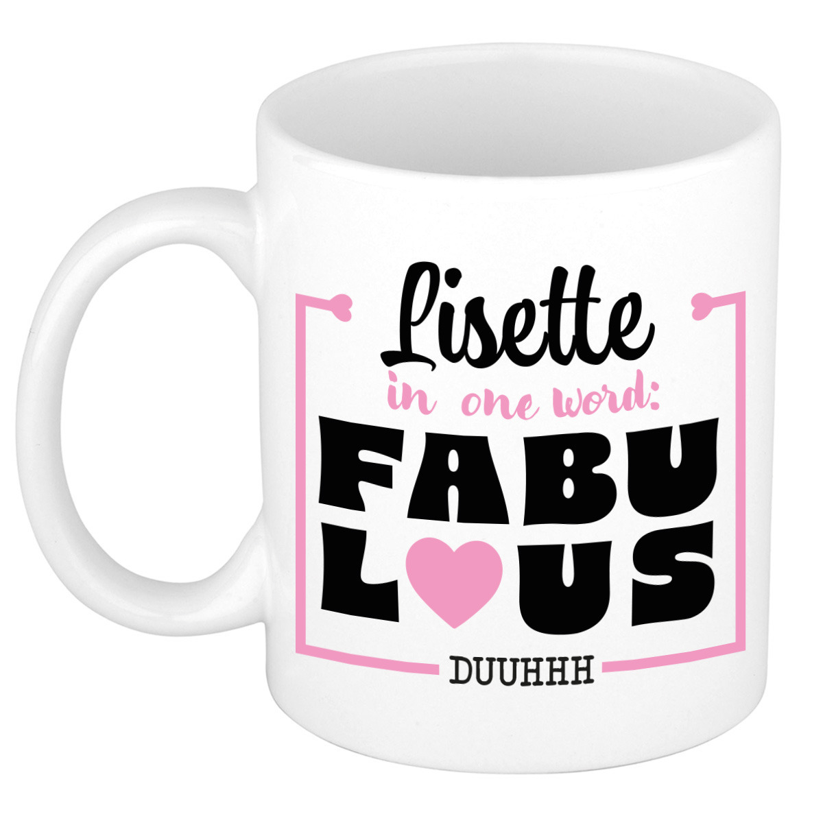 Naam mok Lisette - wit - Fabulous - keramiek - 300 ml - cadeau collega beker -