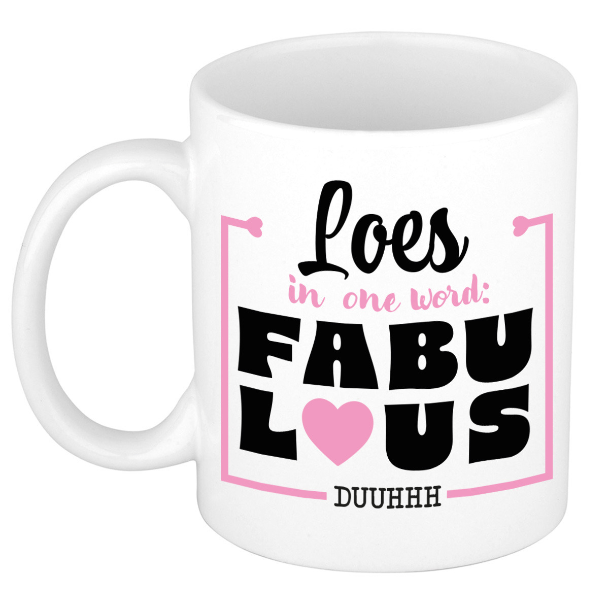 Naam mok Loes - wit - Fabulous - keramiek - 300 ml - cadeau collega beker -