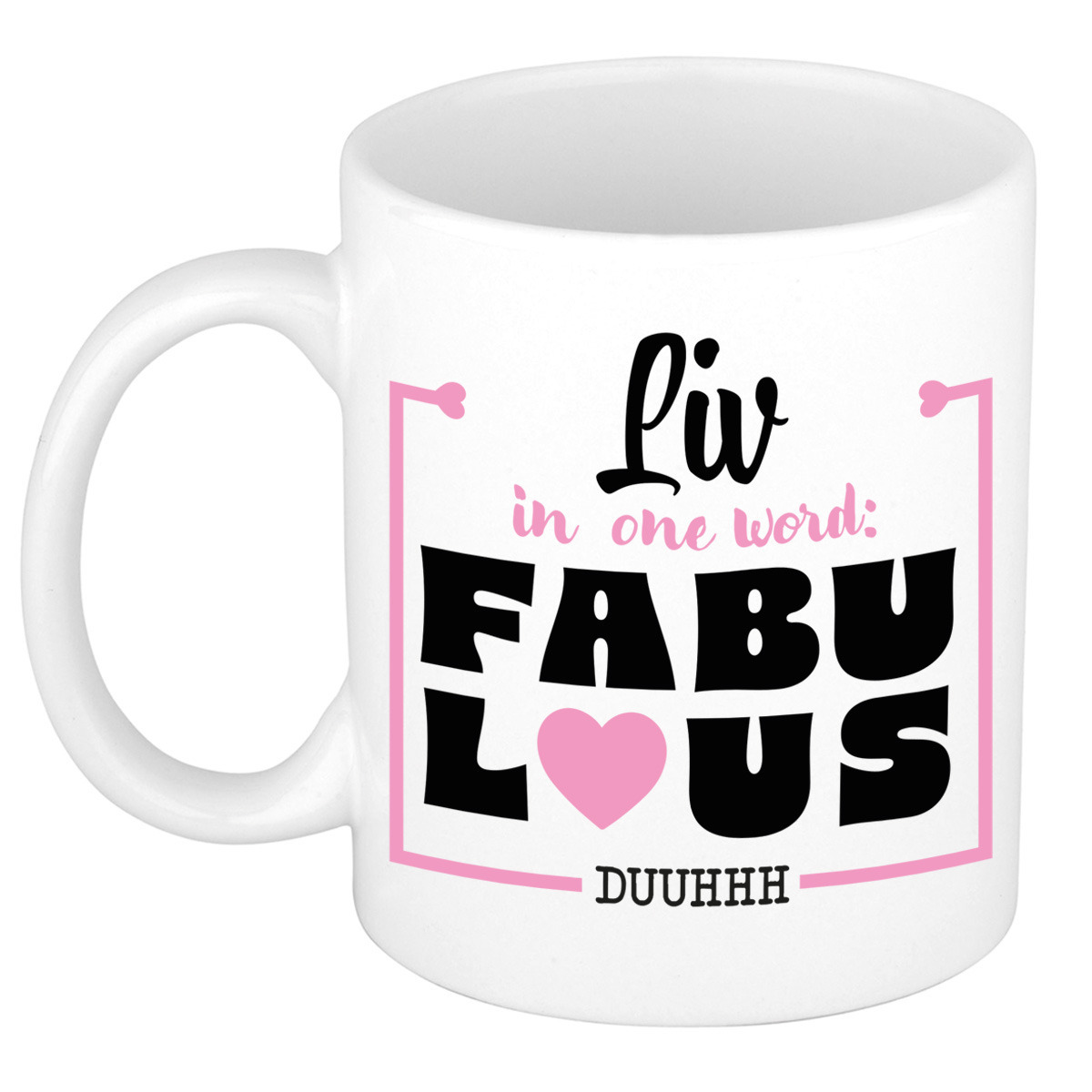 Naam mok Liv - wit - Fabulous - keramiek - 300 ml - cadeau collega beker -