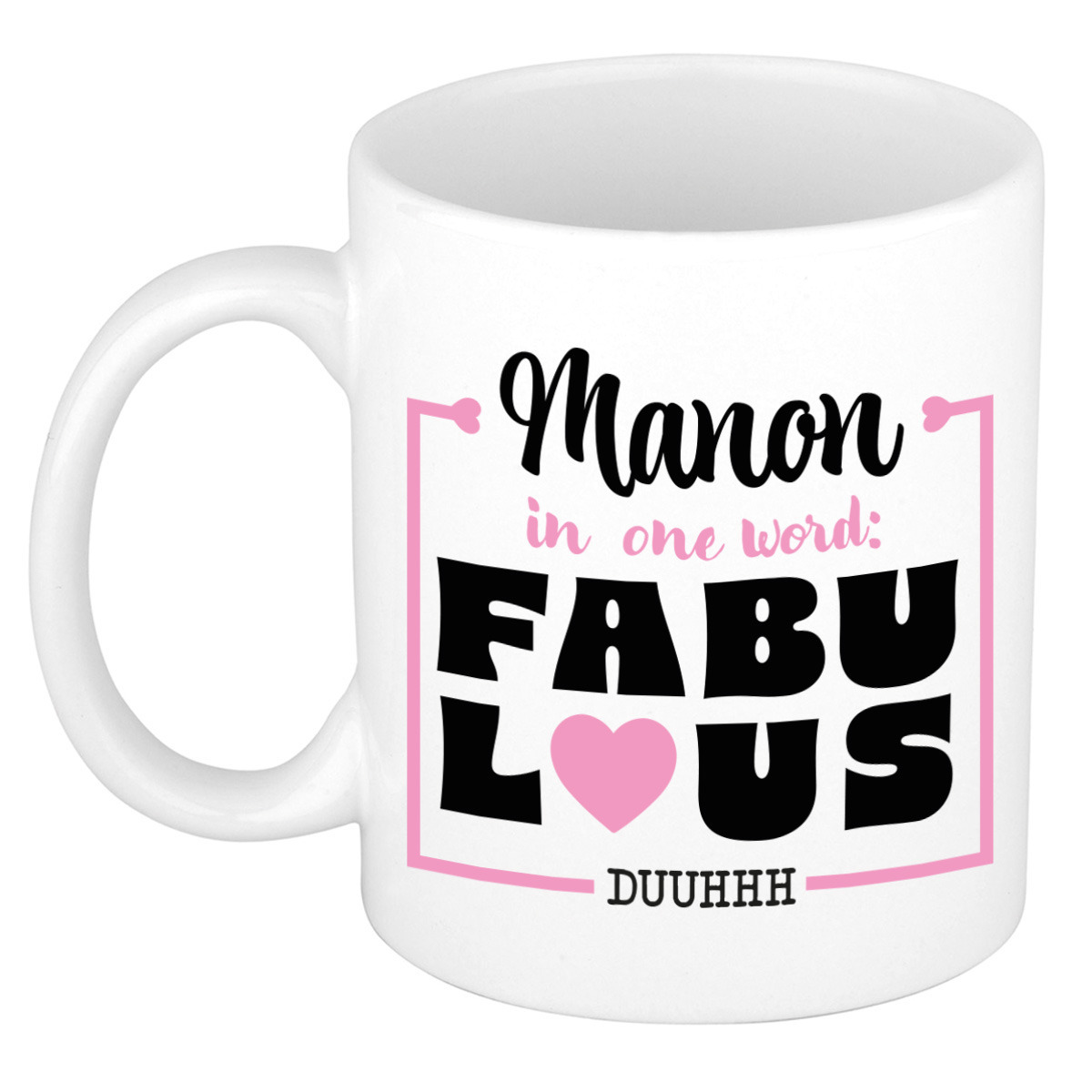 Naam mok Manon - wit - Fabulous - keramiek - 300 ml - cadeau collega beker -