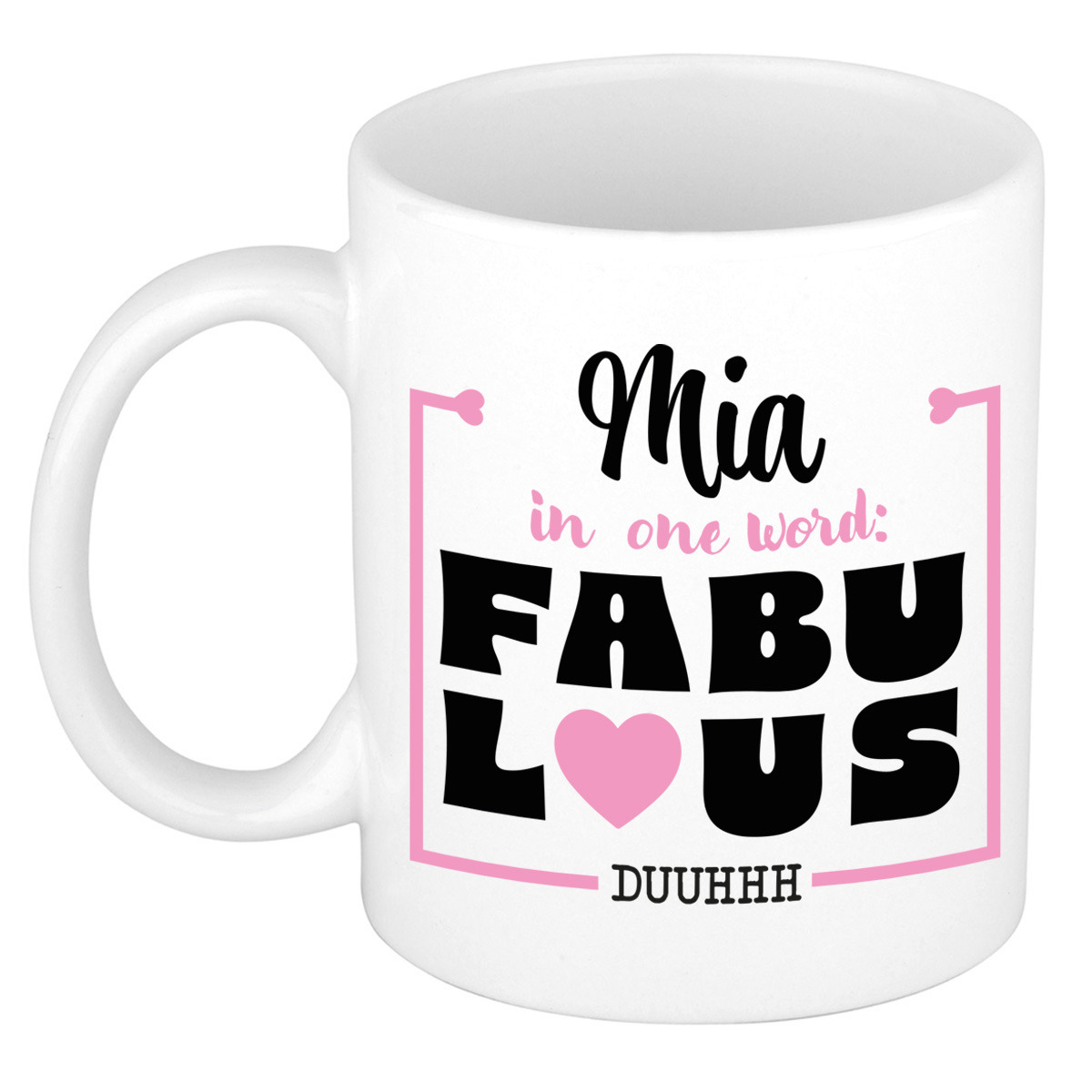 Naam mok Mia - wit - Fabulous - keramiek - 300 ml - cadeau collega beker -