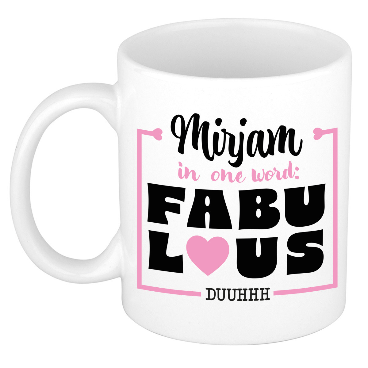 Naam mok Mirjam - wit - Fabulous - keramiek - 300 ml - cadeau collega beker -