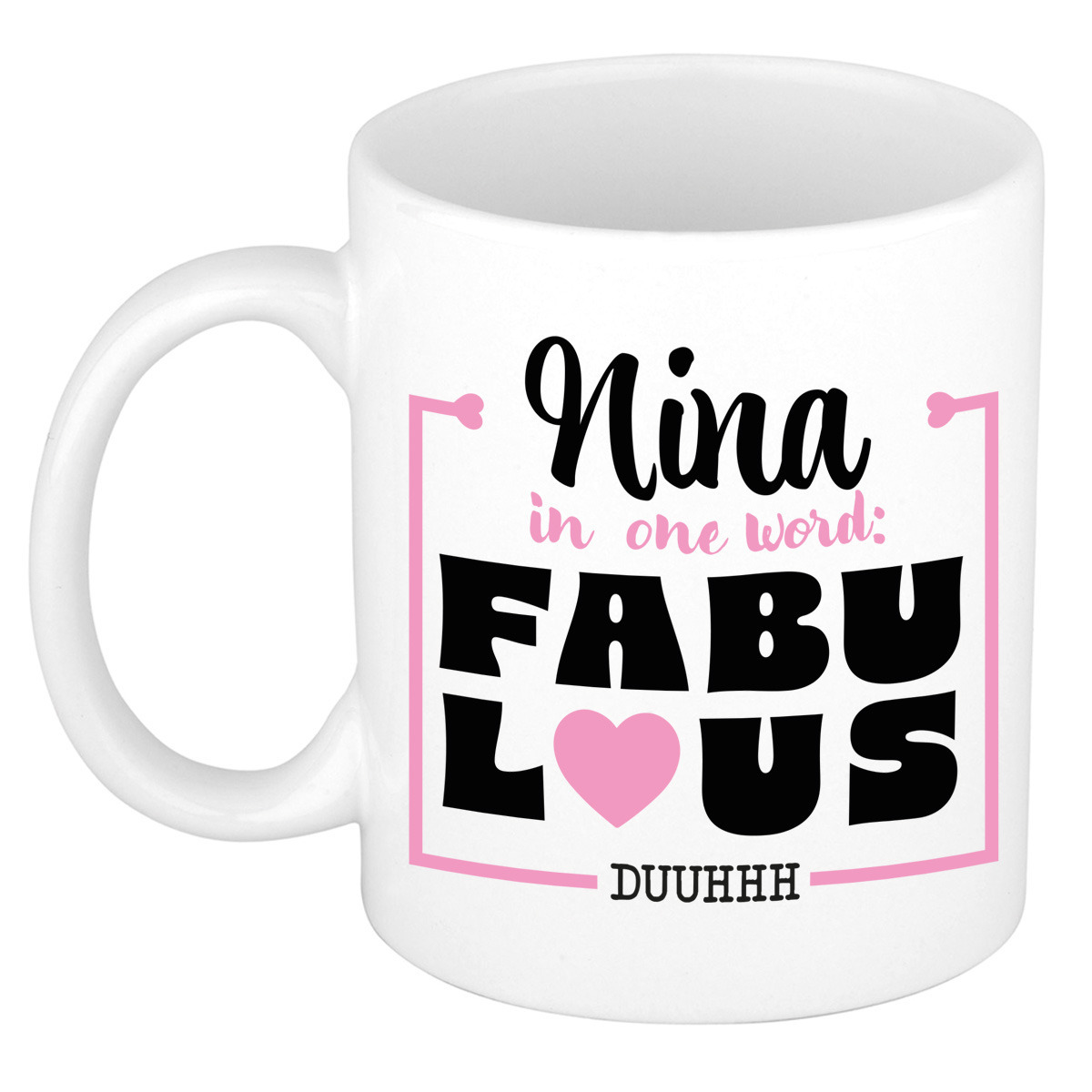 Naam mok Nina - wit - Fabulous - keramiek - 300 ml - cadeau collega beker -