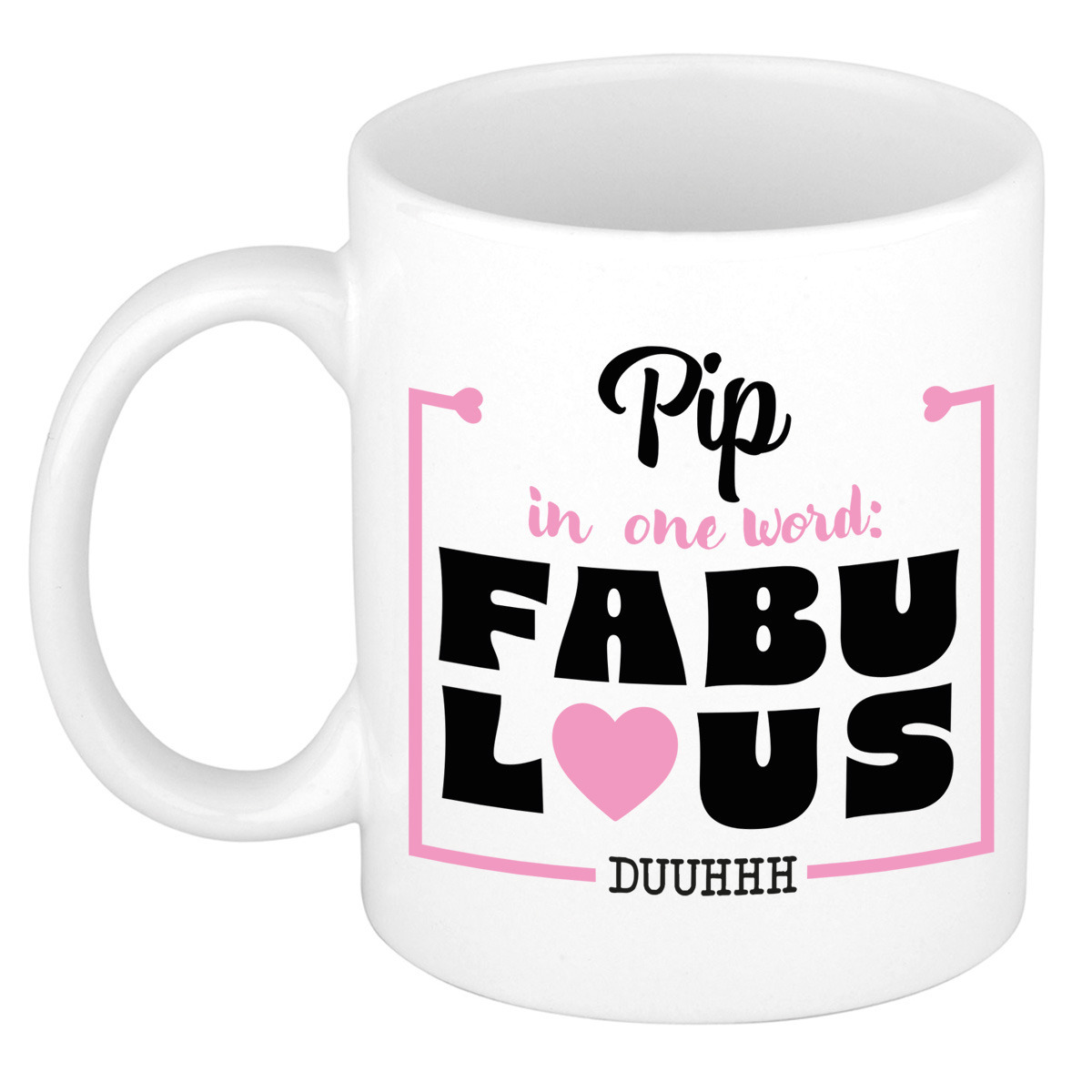 Naam mok Pip - wit - Fabulous - keramiek - 300 ml - cadeau collega beker -