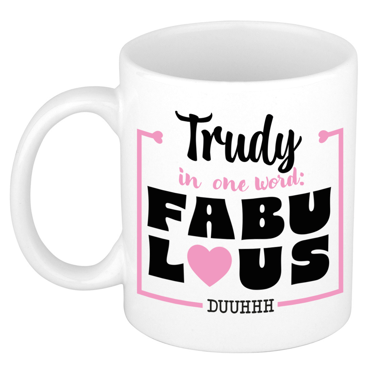 Naam mok Trudy - wit - Fabulous - keramiek - 300 ml - cadeau collega beker -