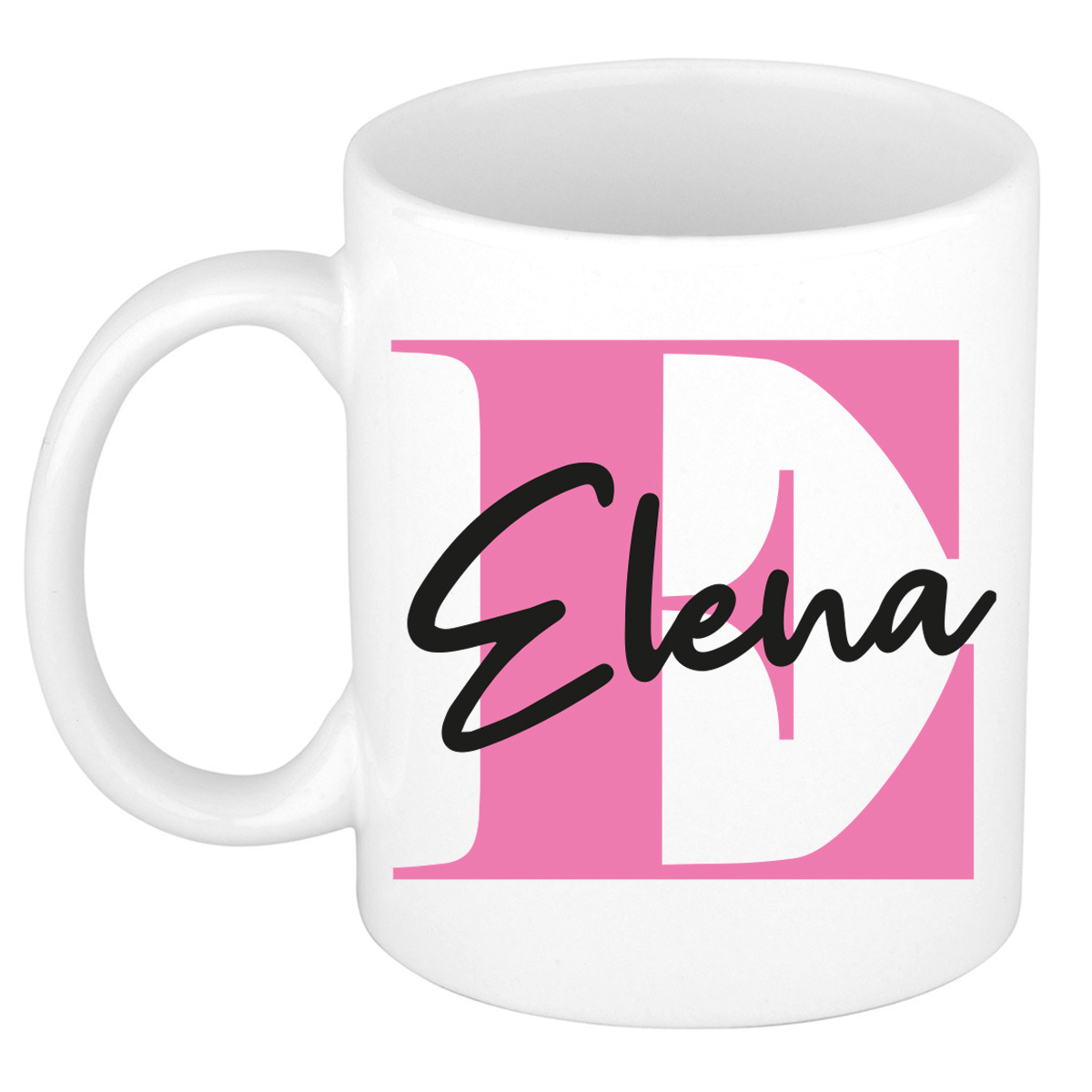 Naam mok Elena - roze - wit - keramiek - 300 ml - verjaardag/cadeau beker -