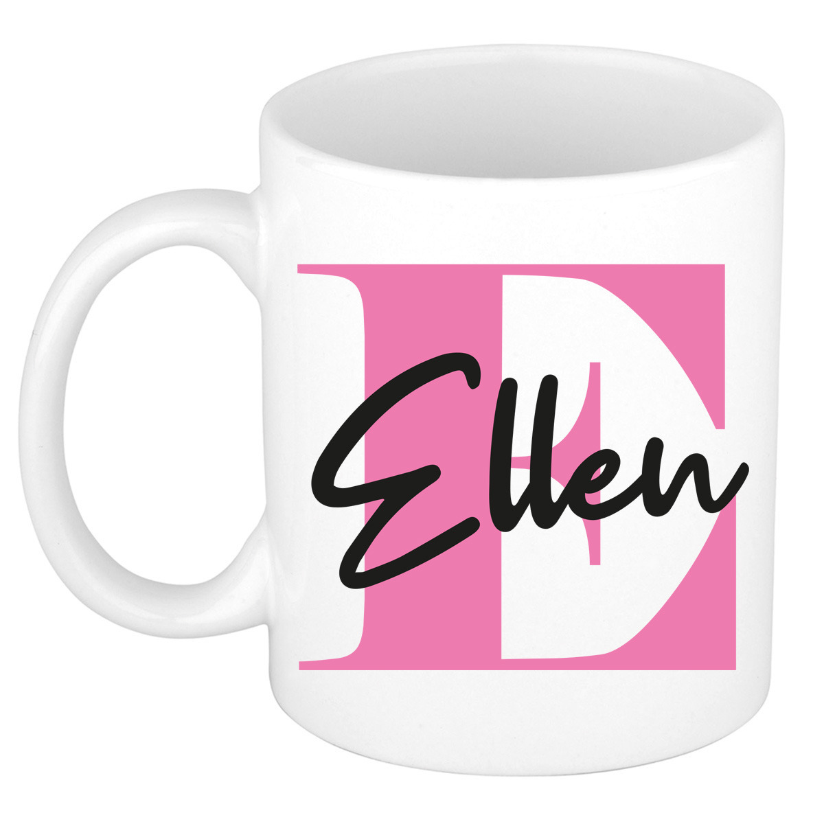 Naam mok Ellen - roze - wit - keramiek - 300 ml - verjaardag/cadeau beker -