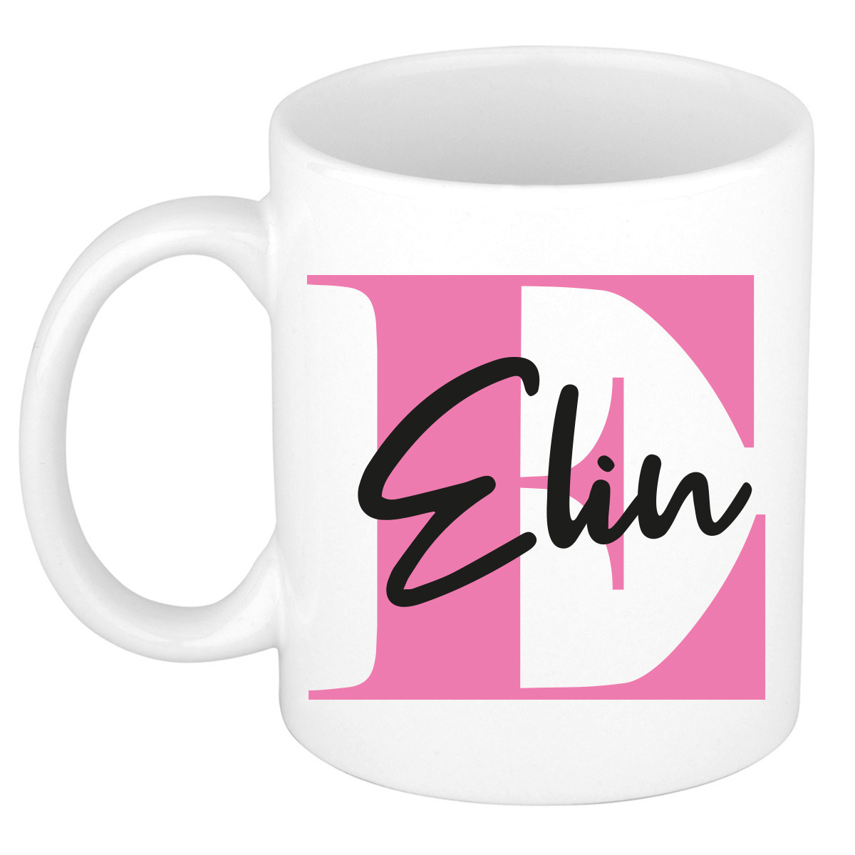 Naam mok Elin - roze - wit - keramiek - 300 ml - verjaardag/cadeau beker -