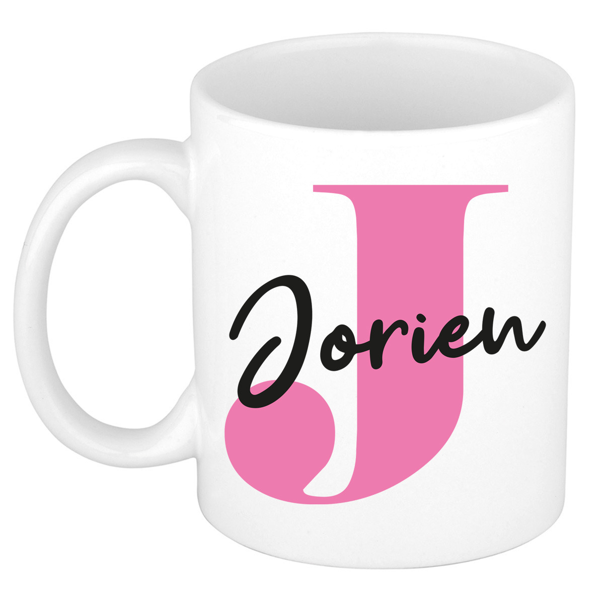 Naam mok Jorien - roze - wit - keramiek - 300 ml - verjaardag/cadeau beker -