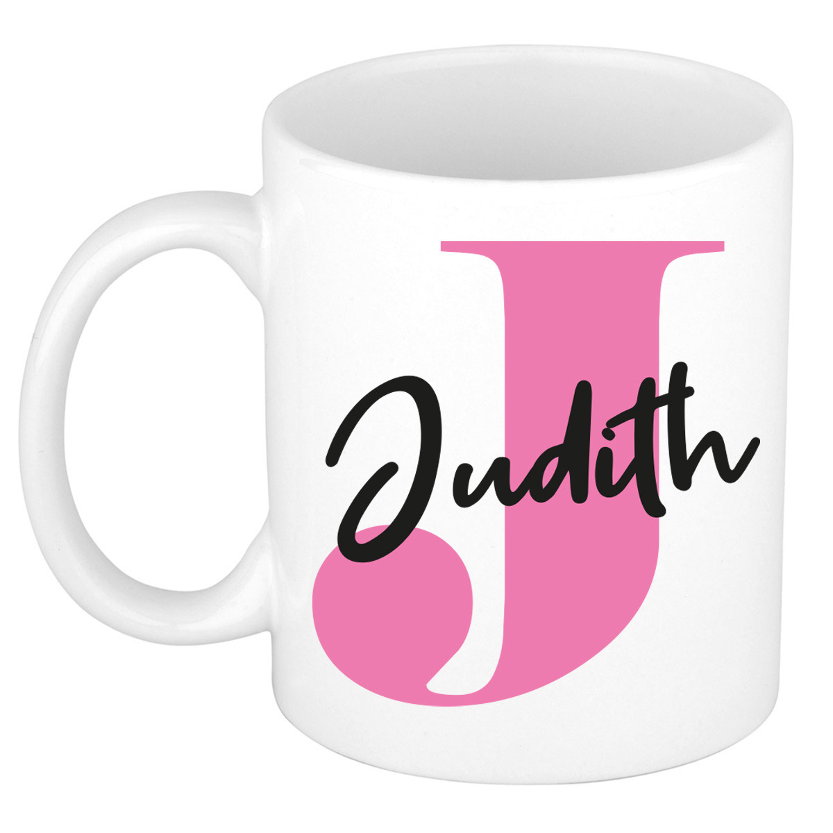 Naam mok Judith - roze - wit - keramiek - 300 ml - verjaardag/cadeau beker -