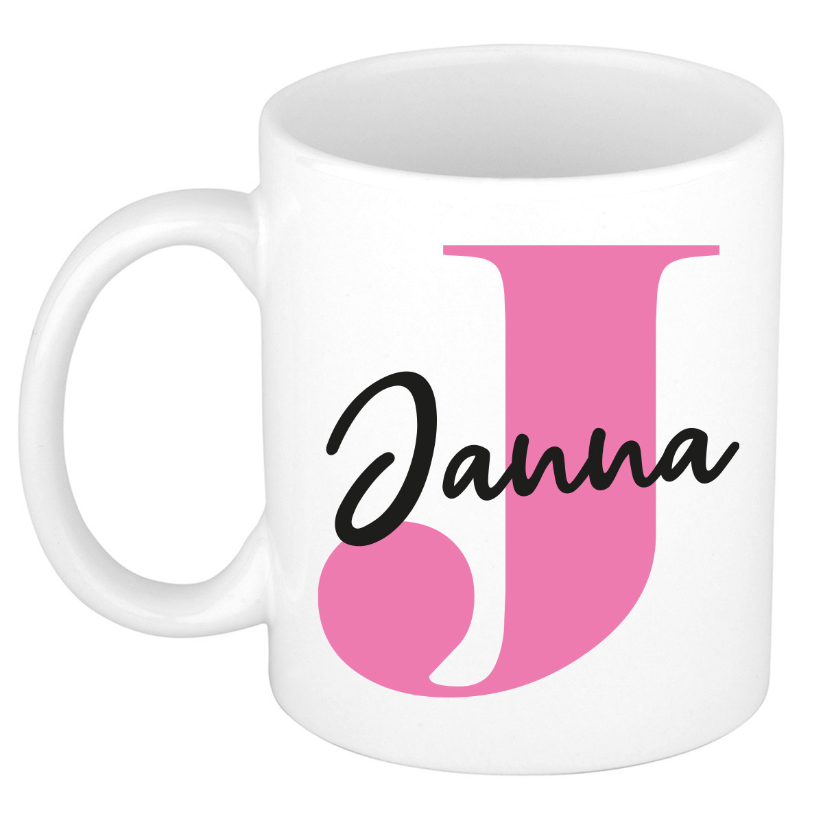 Naam mok Janna - roze - wit - keramiek - 300 ml - verjaardag/cadeau beker -