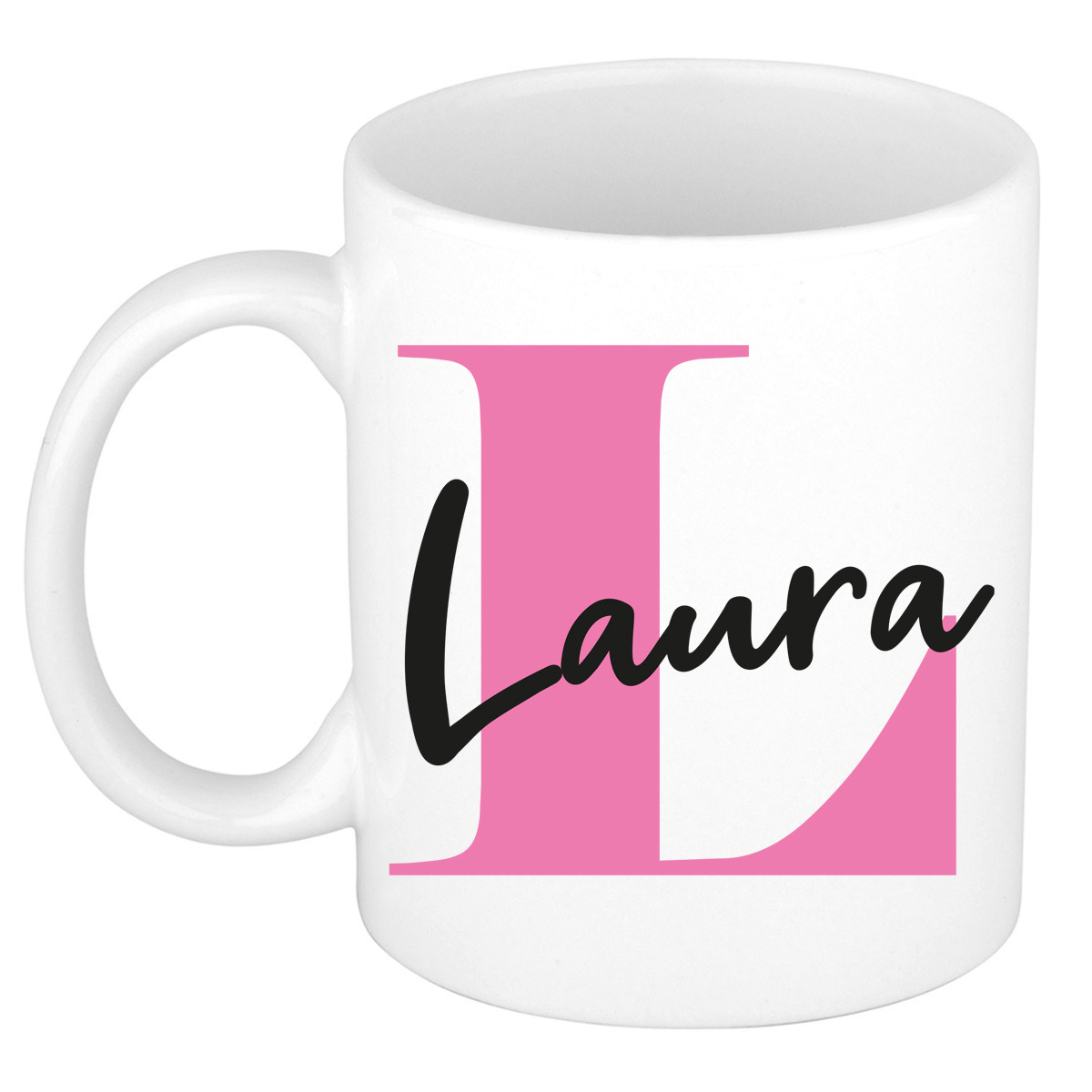 Naam mok Laura - roze - wit - keramiek - 300 ml - verjaardag/cadeau beker -