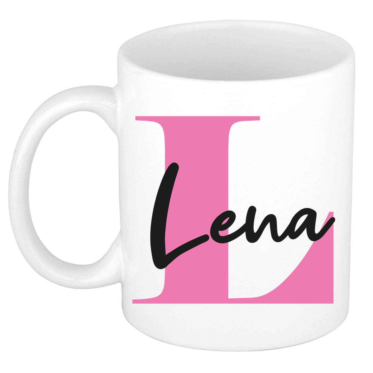 Naam mok Lena - roze - wit - keramiek - 300 ml - verjaardag/cadeau beker -