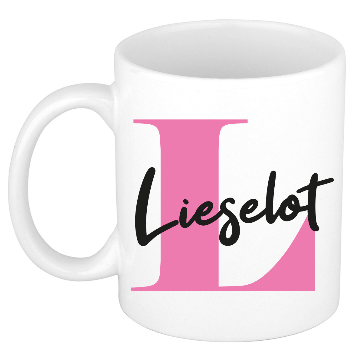 Naam mok Lieselot - roze - wit - keramiek - 300 ml - verjaardag/cadeau beker -