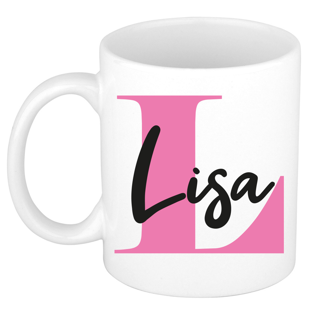 Naam mok Lisa - roze - wit - keramiek - 300 ml - verjaardag/cadeau beker -