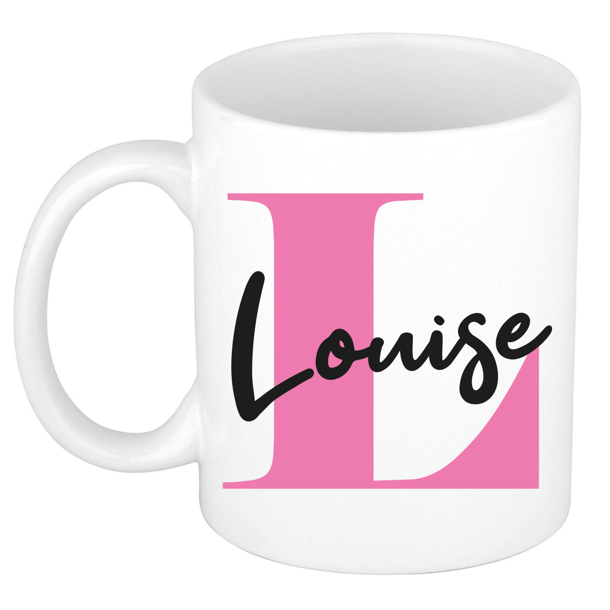 Naam mok Louise - roze - wit - keramiek - 300 ml - verjaardag/cadeau beker -