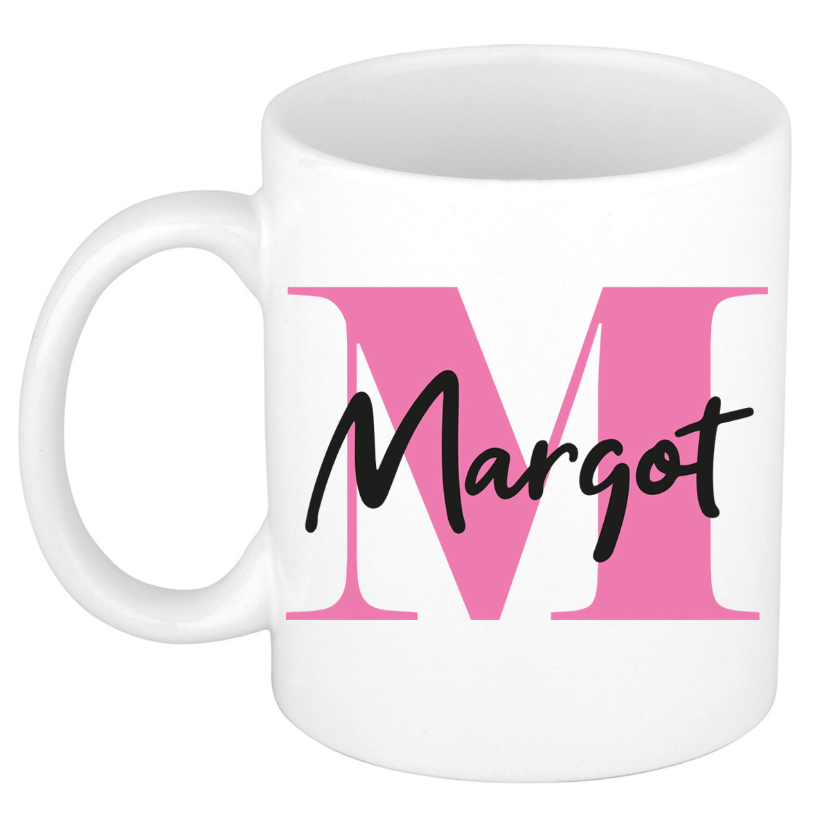 Naam mok Margot - roze - wit - keramiek - 300 ml - verjaardag/cadeau beker -