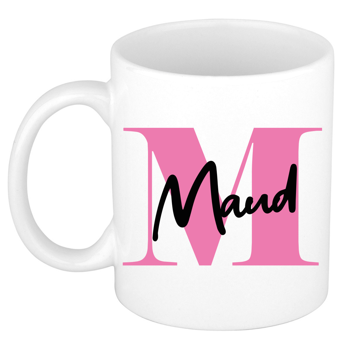 Naam mok Maud - roze - wit - keramiek - 300 ml - verjaardag/cadeau beker -