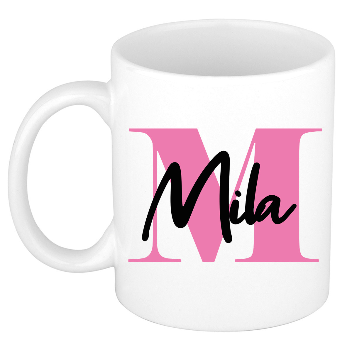 Naam mok Mila - roze - wit - keramiek - 300 ml - verjaardag/cadeau beker -