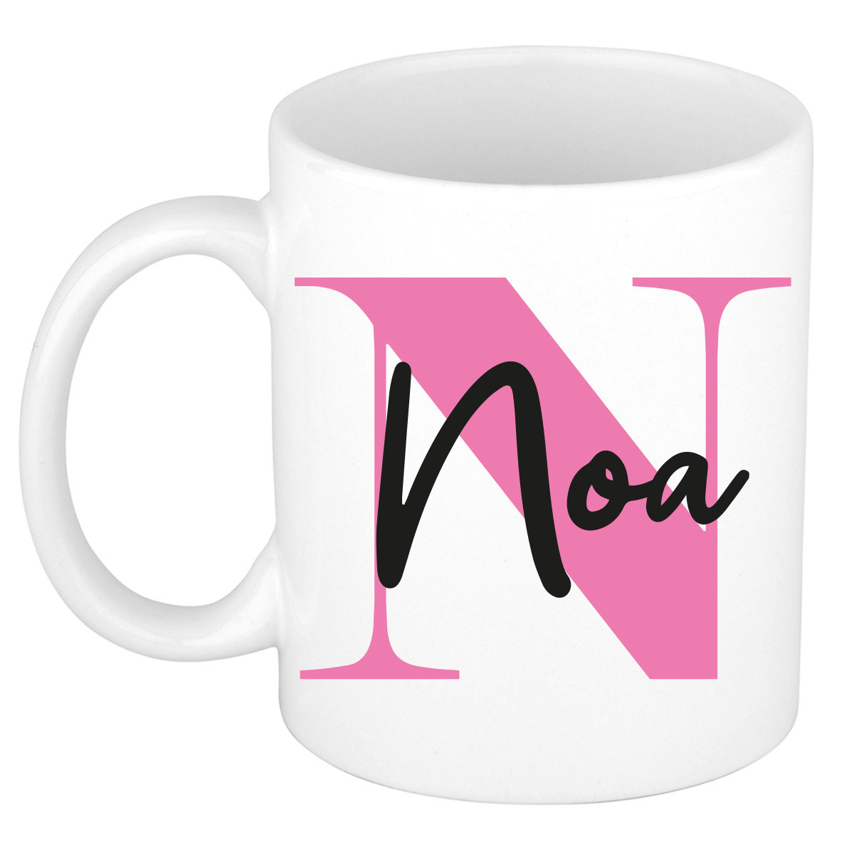 Naam mok Noa - roze - wit - keramiek - 300 ml - verjaardag/cadeau beker -