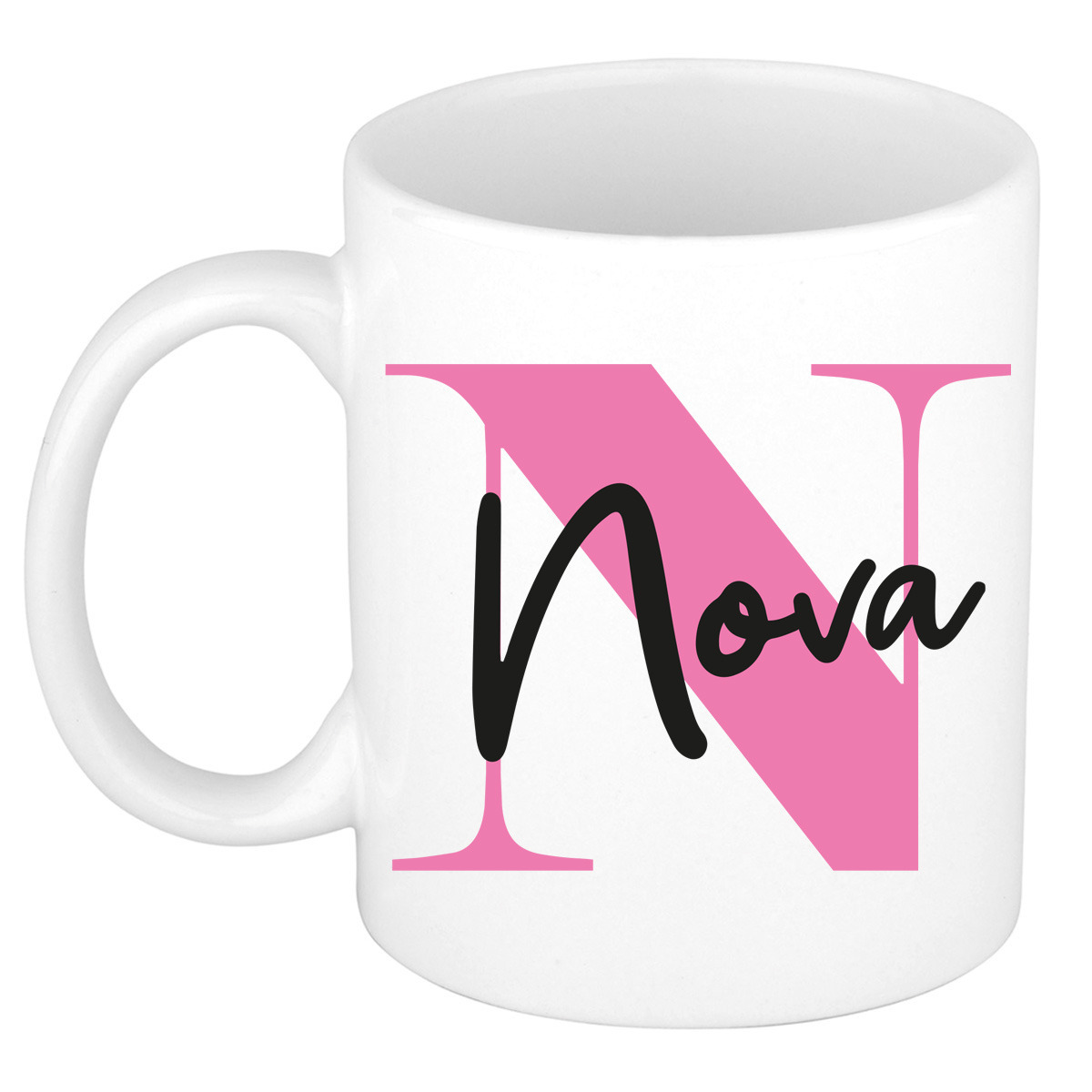 Naam mok Nova - roze - wit - keramiek - 300 ml - verjaardag/cadeau beker -