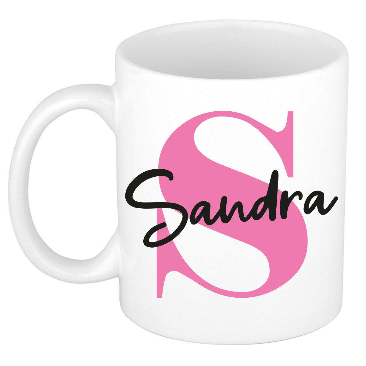 Naam mok Sandra - roze - wit - keramiek - 300 ml - verjaardag/cadeau beker -