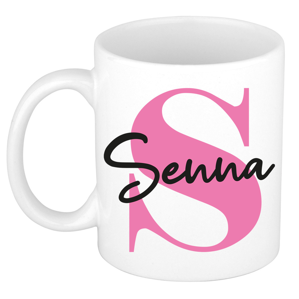 Naam mok Senna - roze - wit - keramiek - 300 ml - verjaardag/cadeau beker -