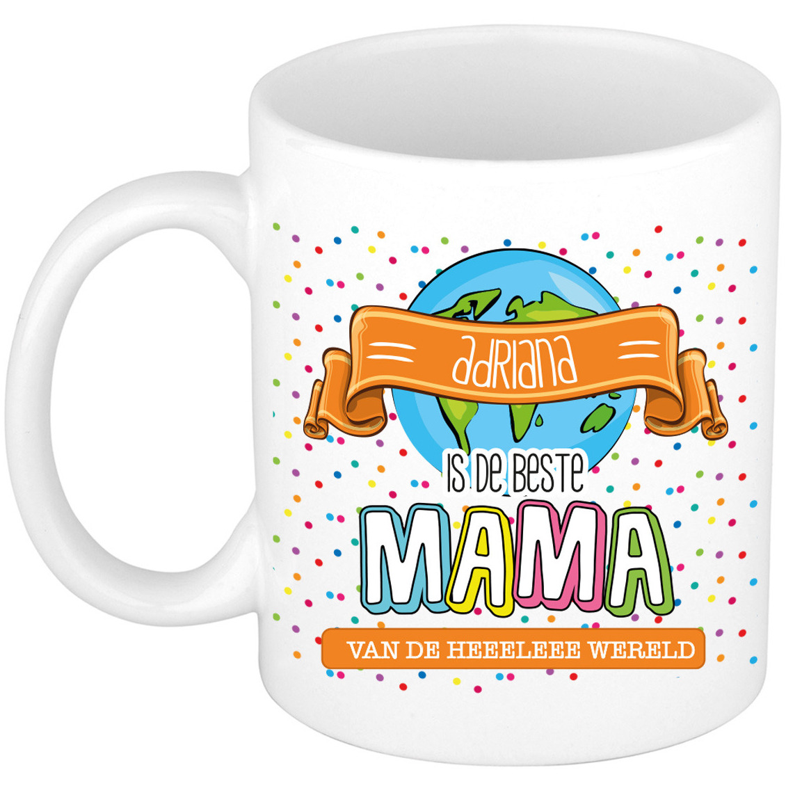 Naam mok mama Adriana - wit - de beste - keramiek - 300 ml - Moederdag/verjaardag -