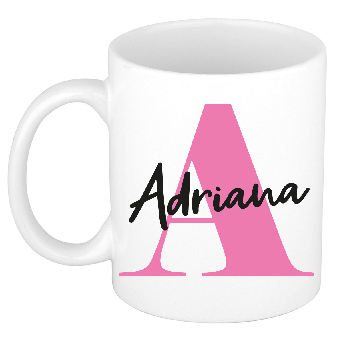Naam mok Adriana - roze - wit - keramiek - 300 ml - verjaardag/cadeau beker -