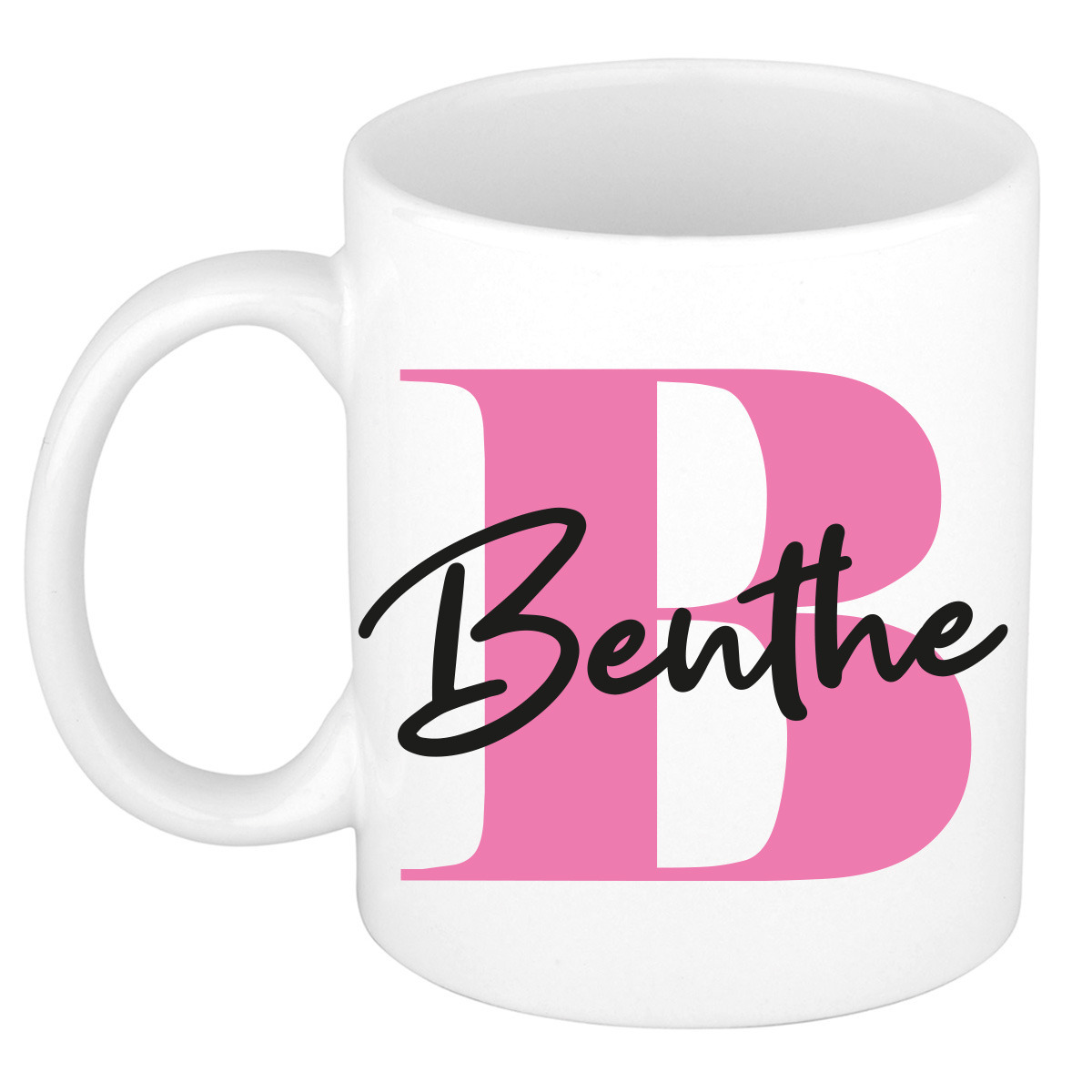 Naam mok Benthe - roze - wit - keramiek - 300 ml - verjaardag/cadeau beker -