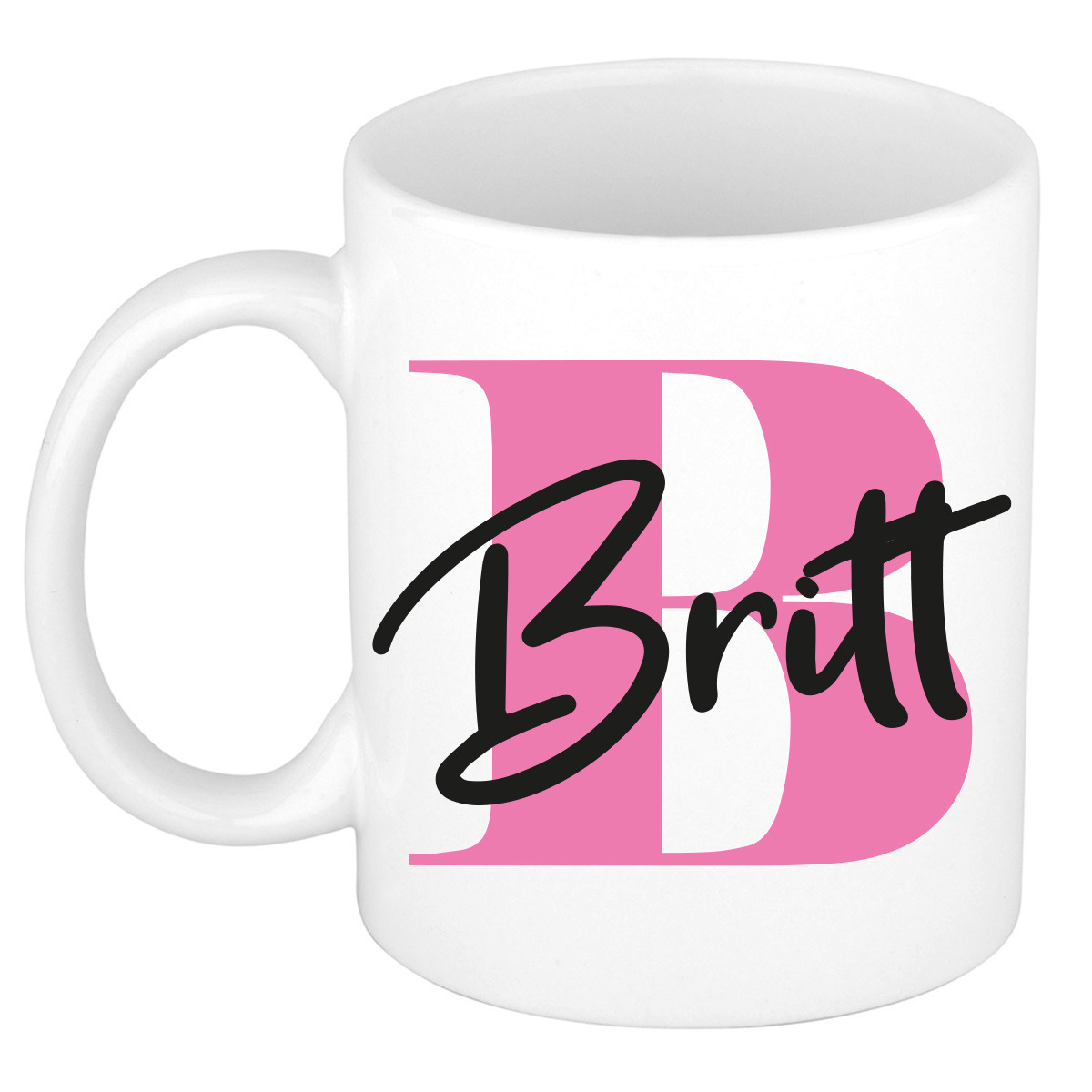 Naam mok Britt - roze - wit - keramiek - 300 ml - verjaardag/cadeau beker -