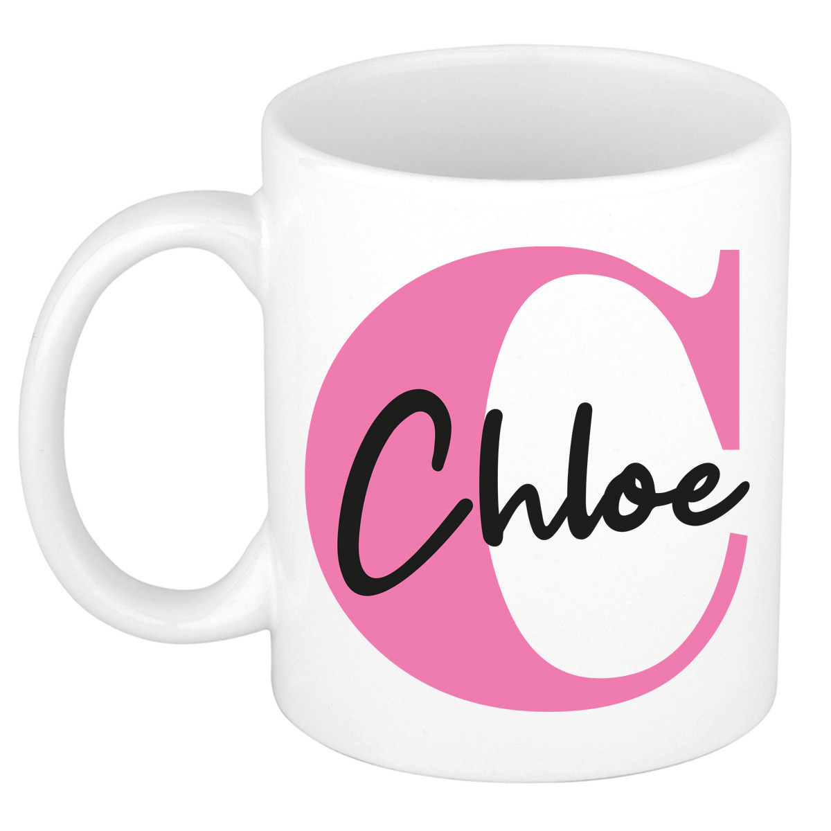Naam mok Chloe - roze - wit - keramiek - 300 ml - verjaardag/cadeau beker -