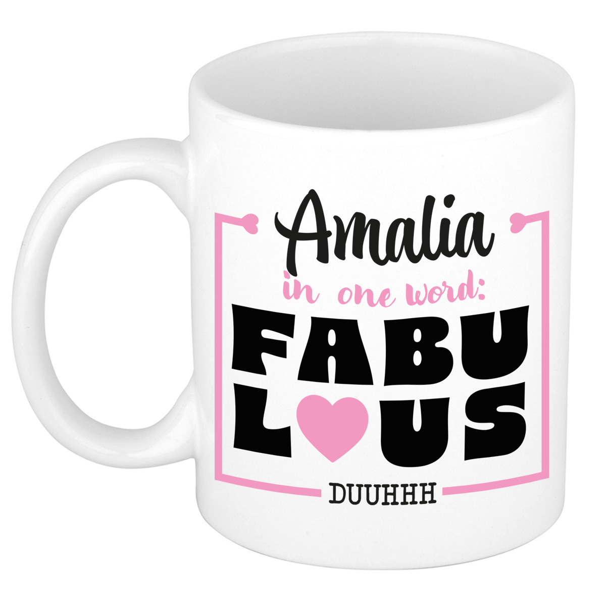 Naam mok Amalia - wit - Fabulous - keramiek - 300 ml - cadeau collega beker -