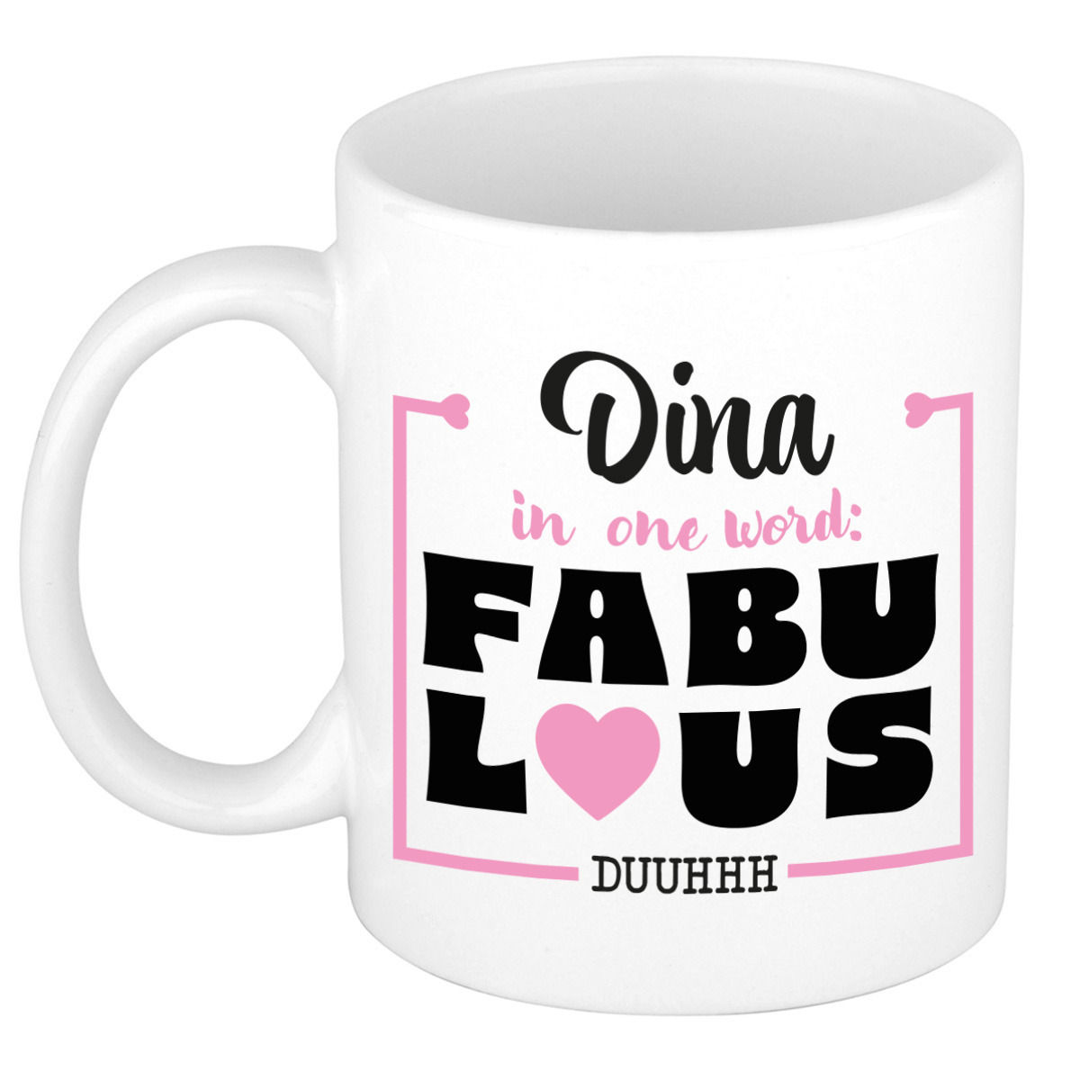 Naam mok Dina - wit - Fabulous - keramiek - 300 ml - cadeau collega beker -