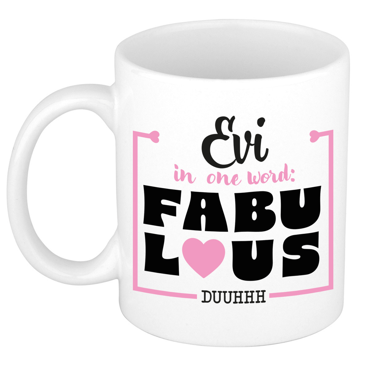 Naam mok Evi - wit - Fabulous - keramiek - 300 ml - cadeau collega beker -