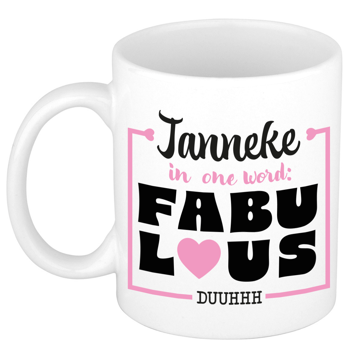 Naam mok Janneke - wit - Fabulous - keramiek - 300 ml - cadeau collega beker -