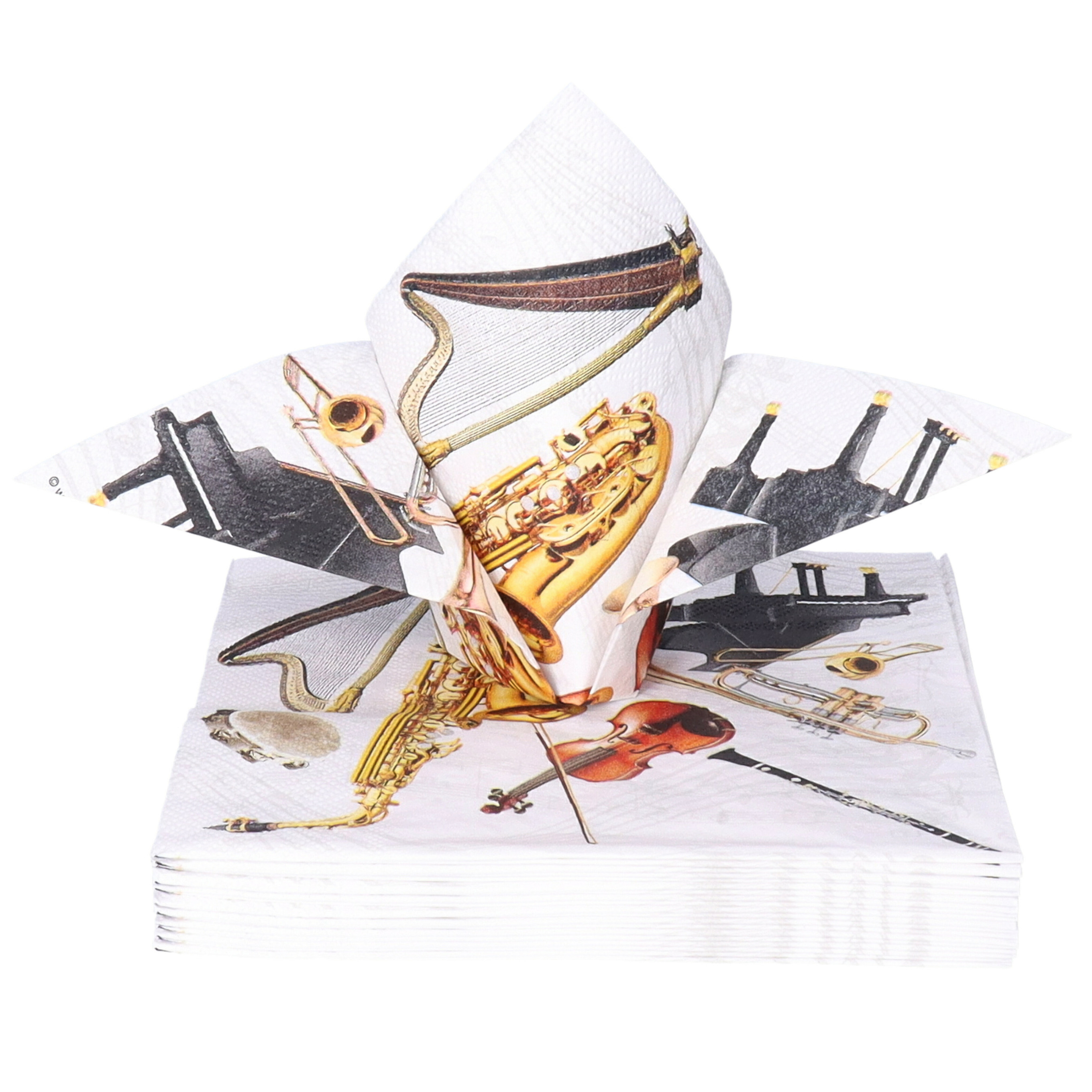 Tafel diner servetten - Muziekinstrumenten thema - 20x stuks - 33 x 33 cm -