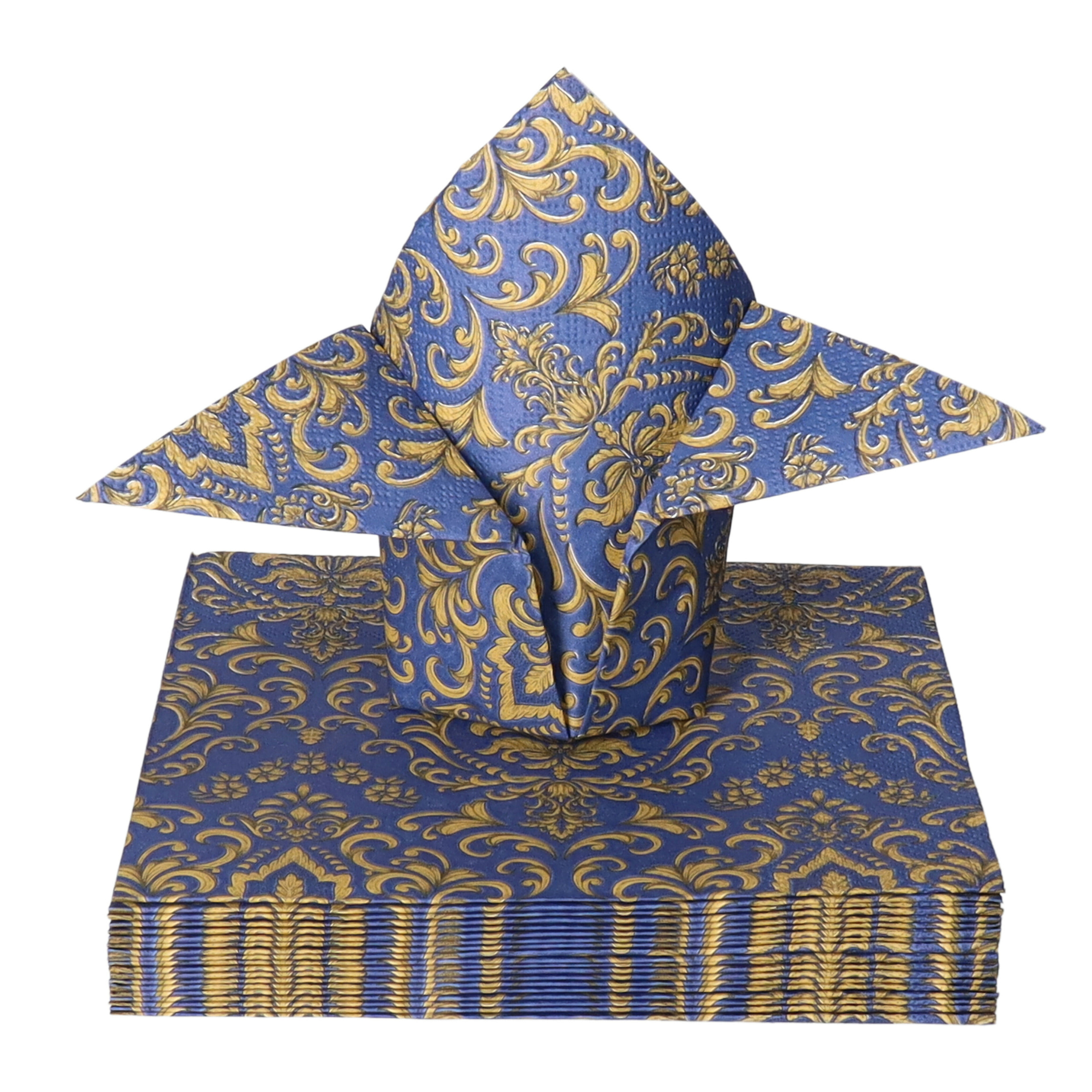 Tafel diner servetten - Blauw/goud Barok patroon thema - 20x stuks - 33 x 33 cm -