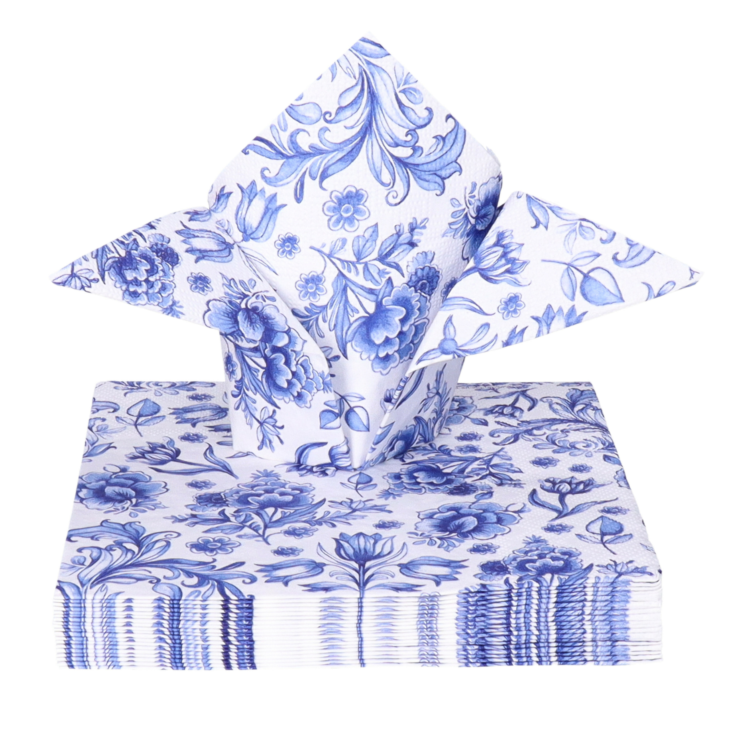 Tafel diner servetten - Delfts blauw bloemen patroon thema - 20x stuks - 33 x 33 cm -