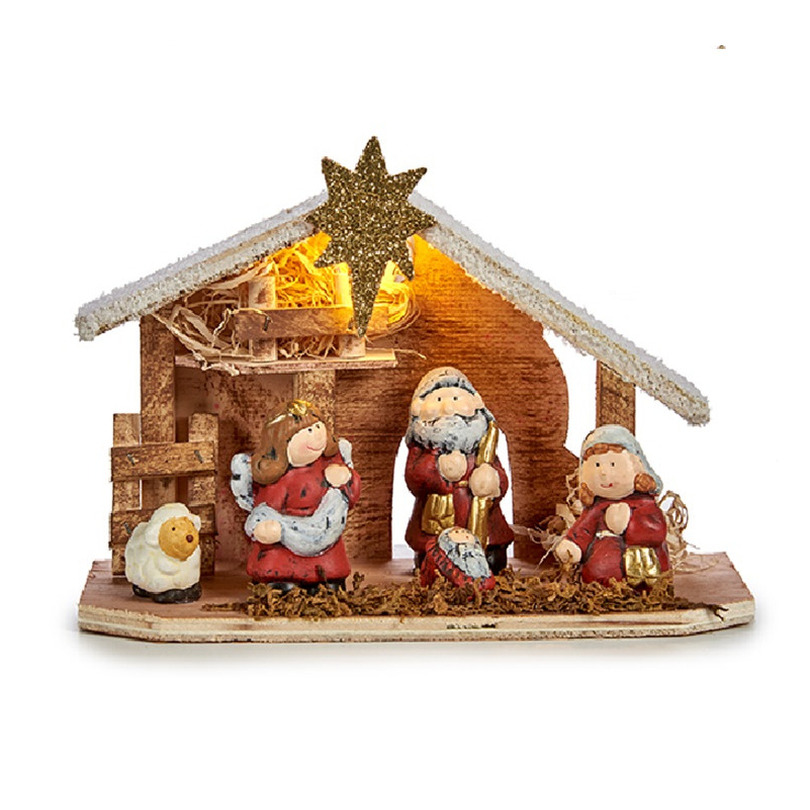 Complete verlichte kerststal - met beeldjes - L22,5 x B8,5 x H18,5 cm - kerststal voor kinderen -