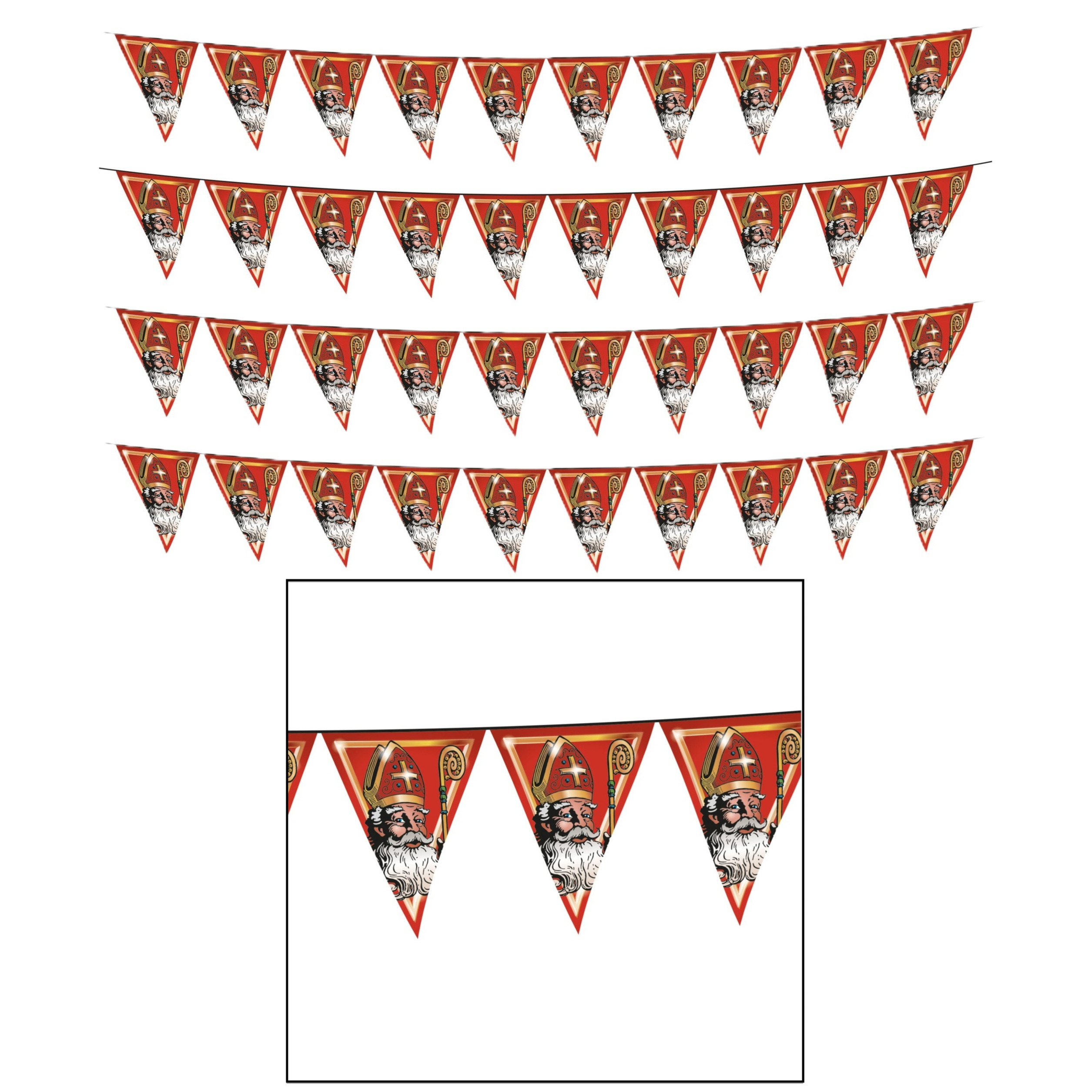 Sinterklaas met mijter en staf vlaggenlijn - 4x - slinger - rood - 500 cm - Sint versiering -