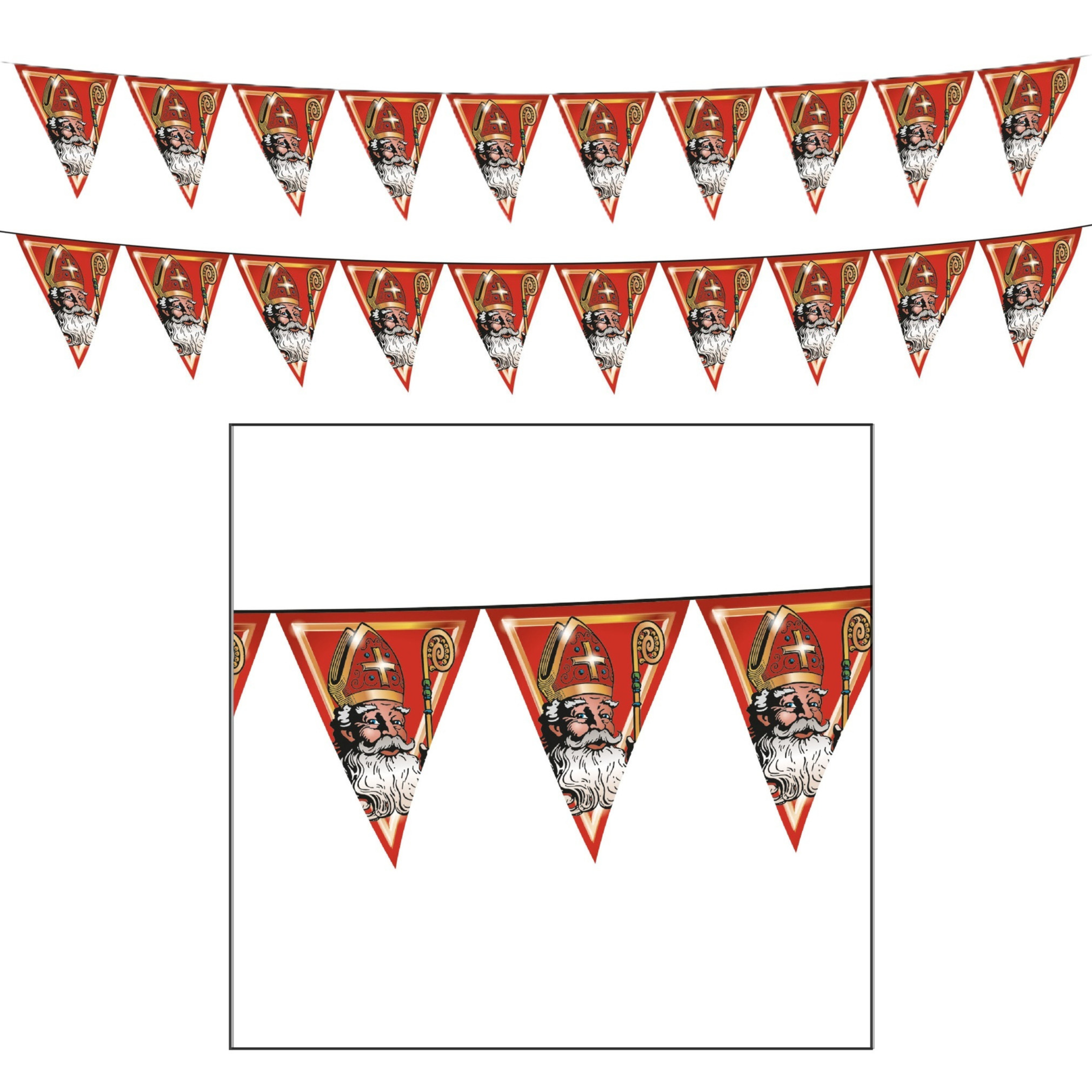 Sinterklaas met mijter en staf vlaggenlijn - 2x - slinger - rood - 500 cm - Sint versiering -
