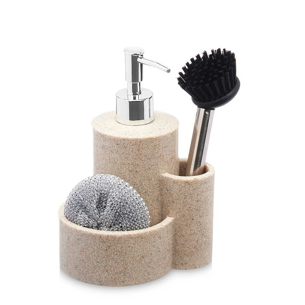 Zeeppompje met keuken organizer Dunes - beige - 3 compartimenten - polyresin - 12 x 14 x 18 cm -
