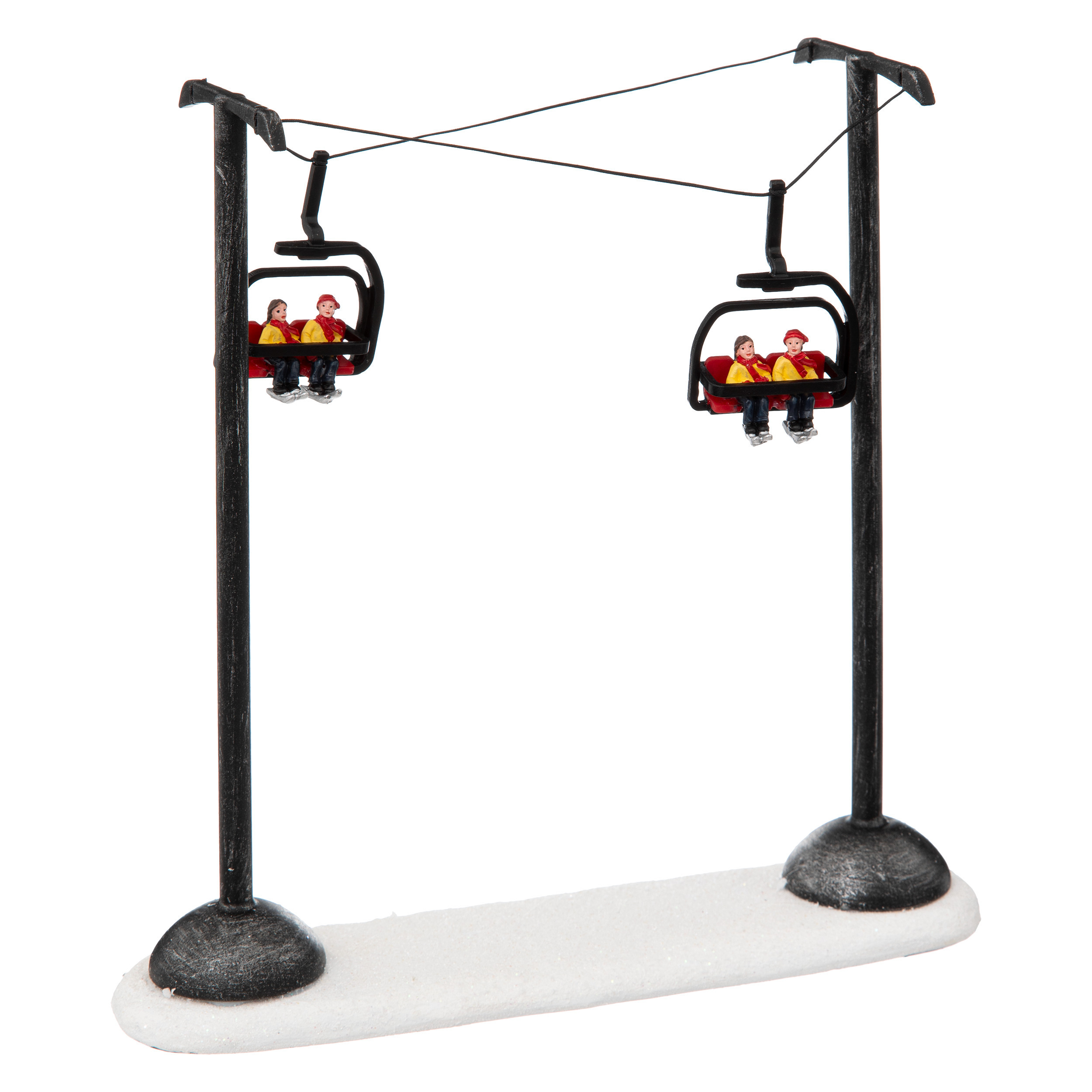 Kerstdorp stoeltjeslift - wintersport - 23 x 7,5 x 22 cm - kunststof/polyresin -