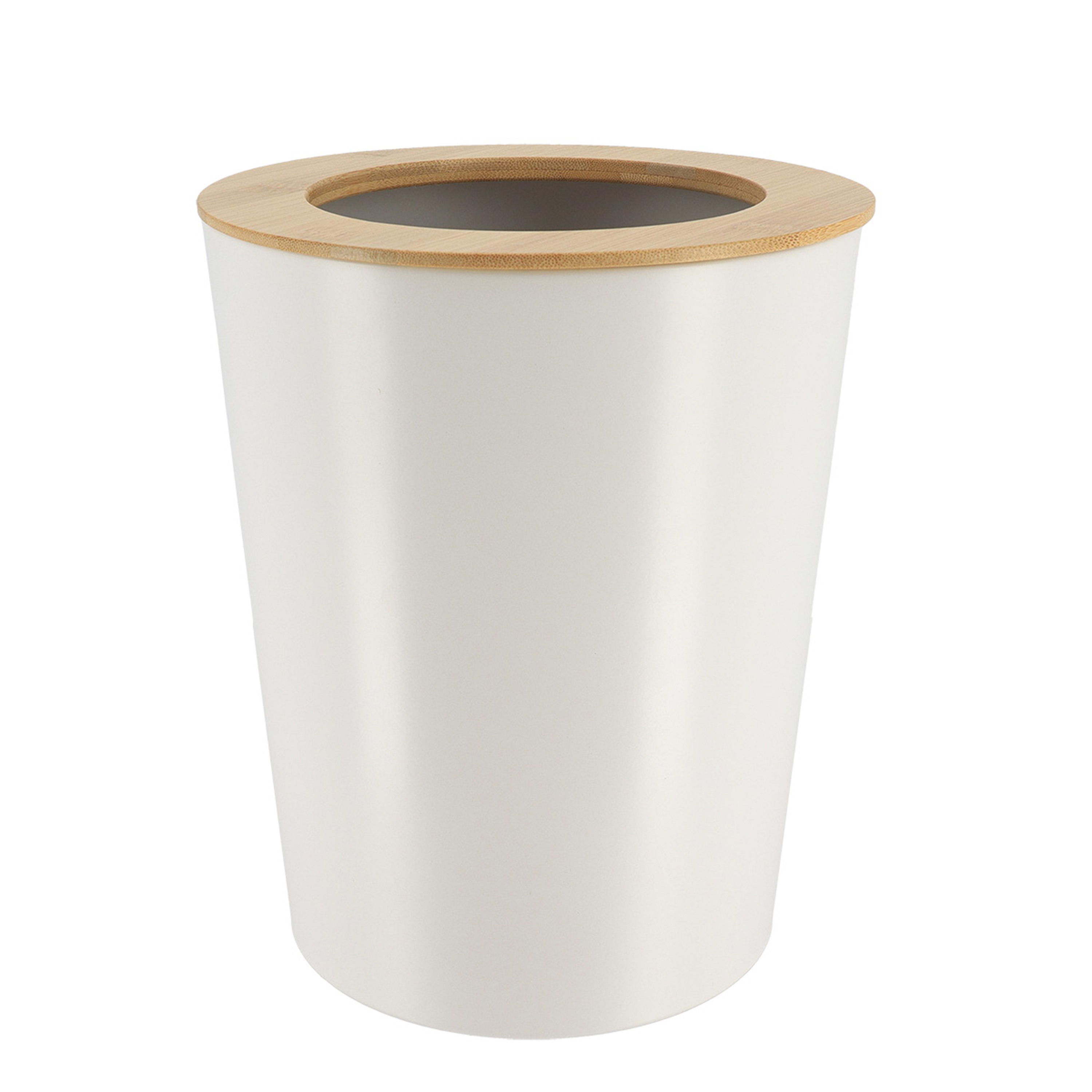 Tendance Badkamer prullenbak/afvalbak 103 series - wit - 5 liter - 20 x 25 cm - metaal/bamboe hout -