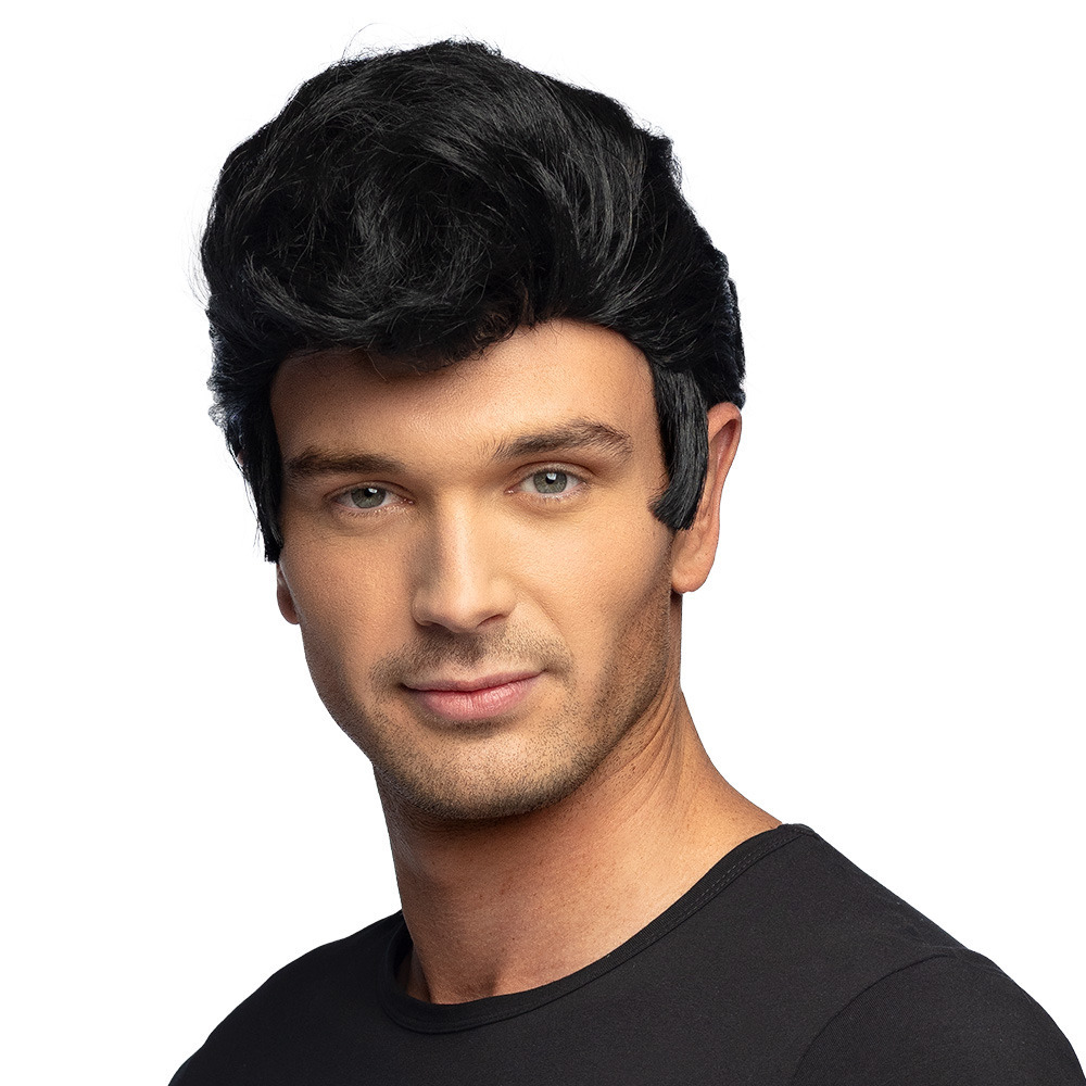 Verkleedpruik voor heren - zwart - Fifties/Danser - Carnaval - haar met kuif -